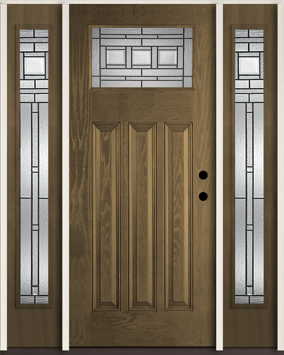 RELIABILT LO963672 Craftsman 60-in x 80-in x 4-5/8-in Fiberglass Craftsman Left-hand inswing Walnut Stain Stained Prehung Front Door with Sidelights Insulating core