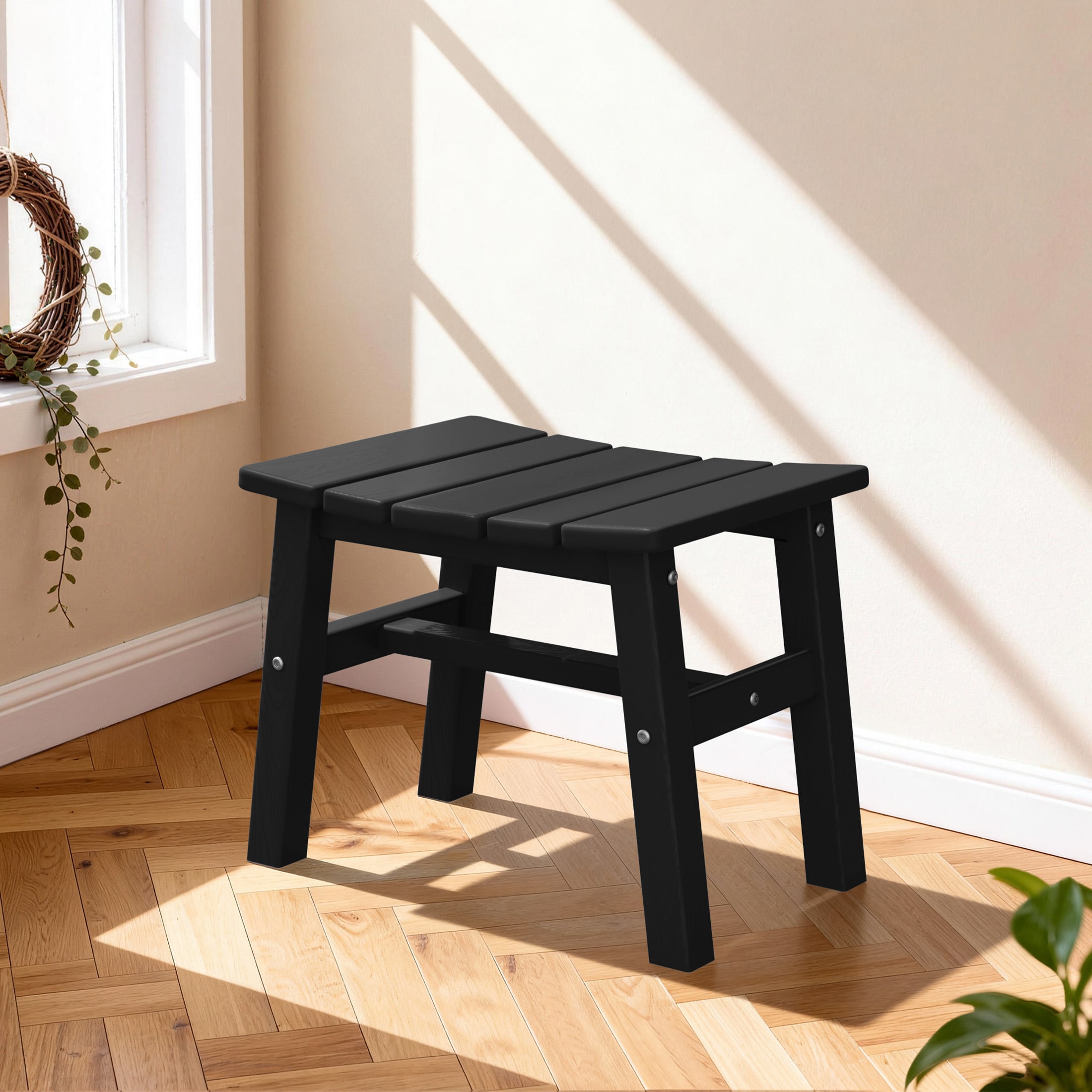 Serwall Patio Ottoman 16.73in-W Footrest Stool 2-in-1 Outdoor Footrest and Extra Seat Black