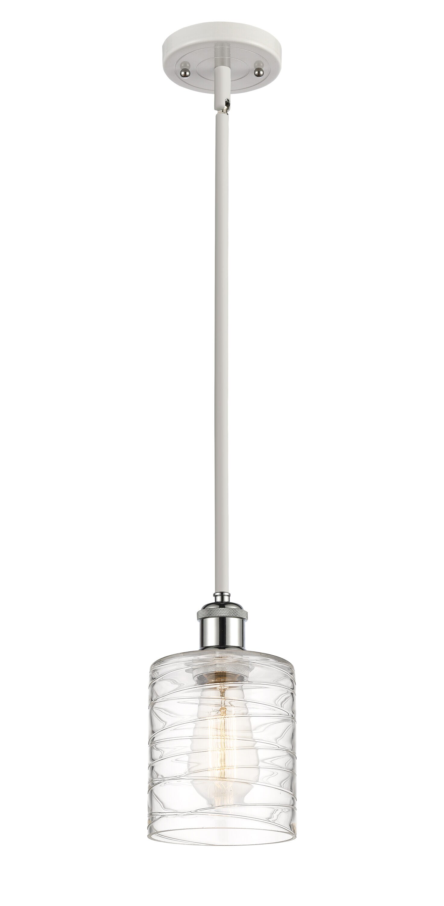 Innovations Lighting 516-1S-WPC-G1113 Cobbleskill 1 -Light White and Polished Chrome Industrial Textured glass Drum Mini Hanging Pendant light