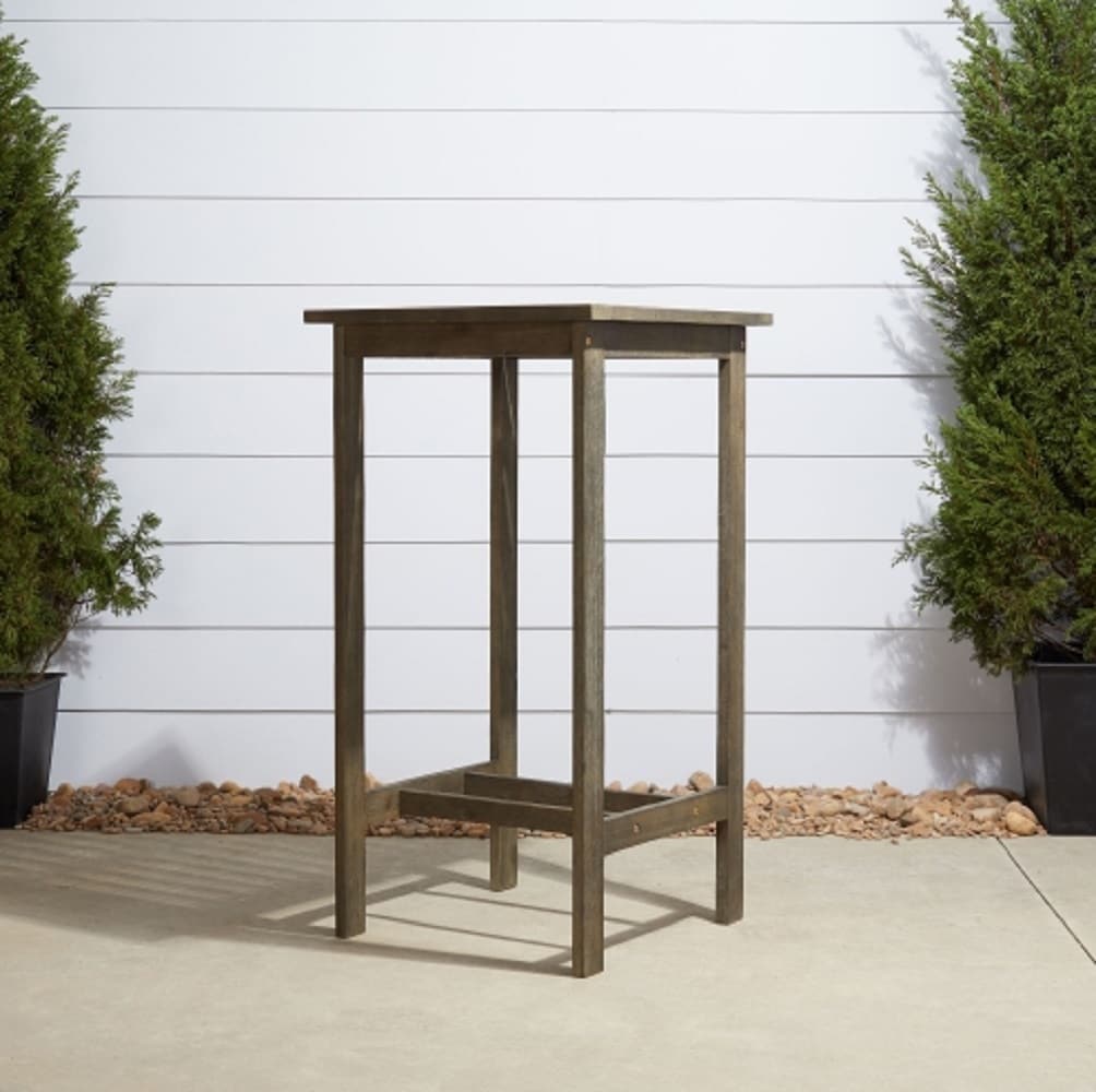 ZAKLOOP WUV1355 Outdoor Patio Hand-scraped Wood Bar Table Brown Stationary Balcony Chair with Brown Slat Seat