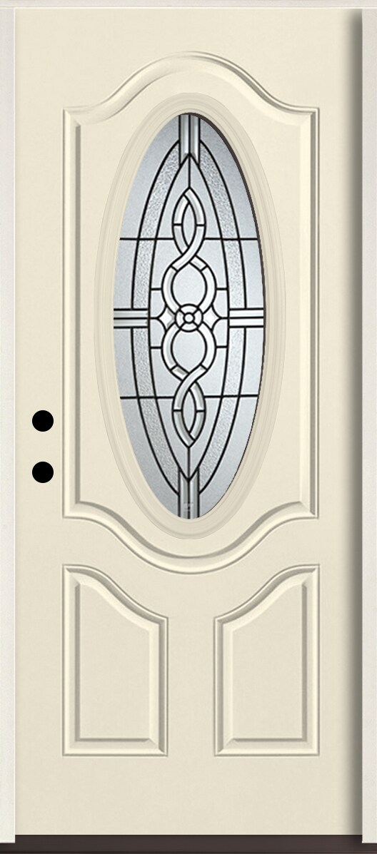 American Building Supply LO963483 Calista 36-in x 80-in x 4-5/8-in Fiberglass Oval lite Right-hand inswing Bisque Paint Painted Prehung Front Door Insulating core