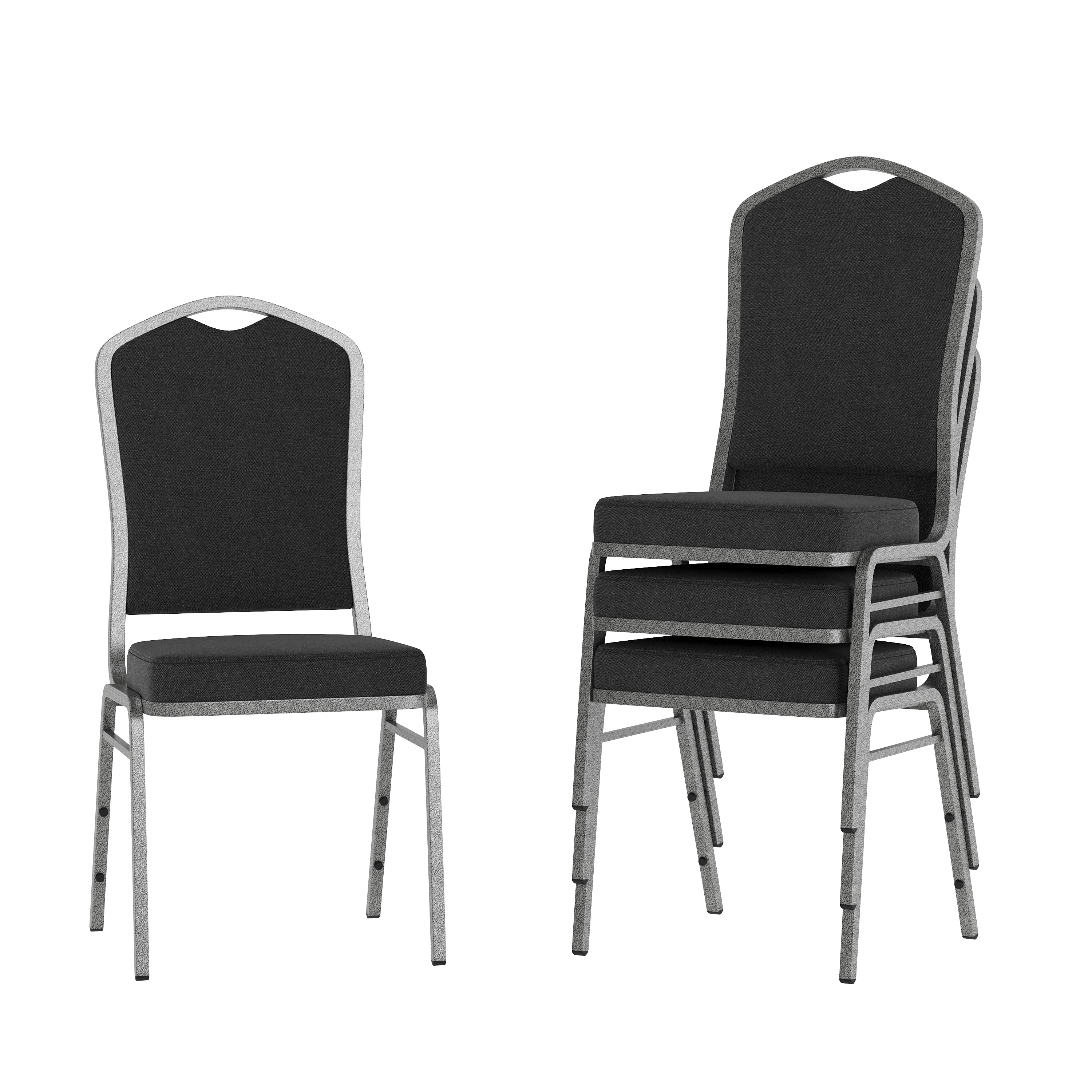 Flash Furniture - 4 Pack HERCULES Series Crown Back Stacking Banquet Chair in Black Fabric - Silv...