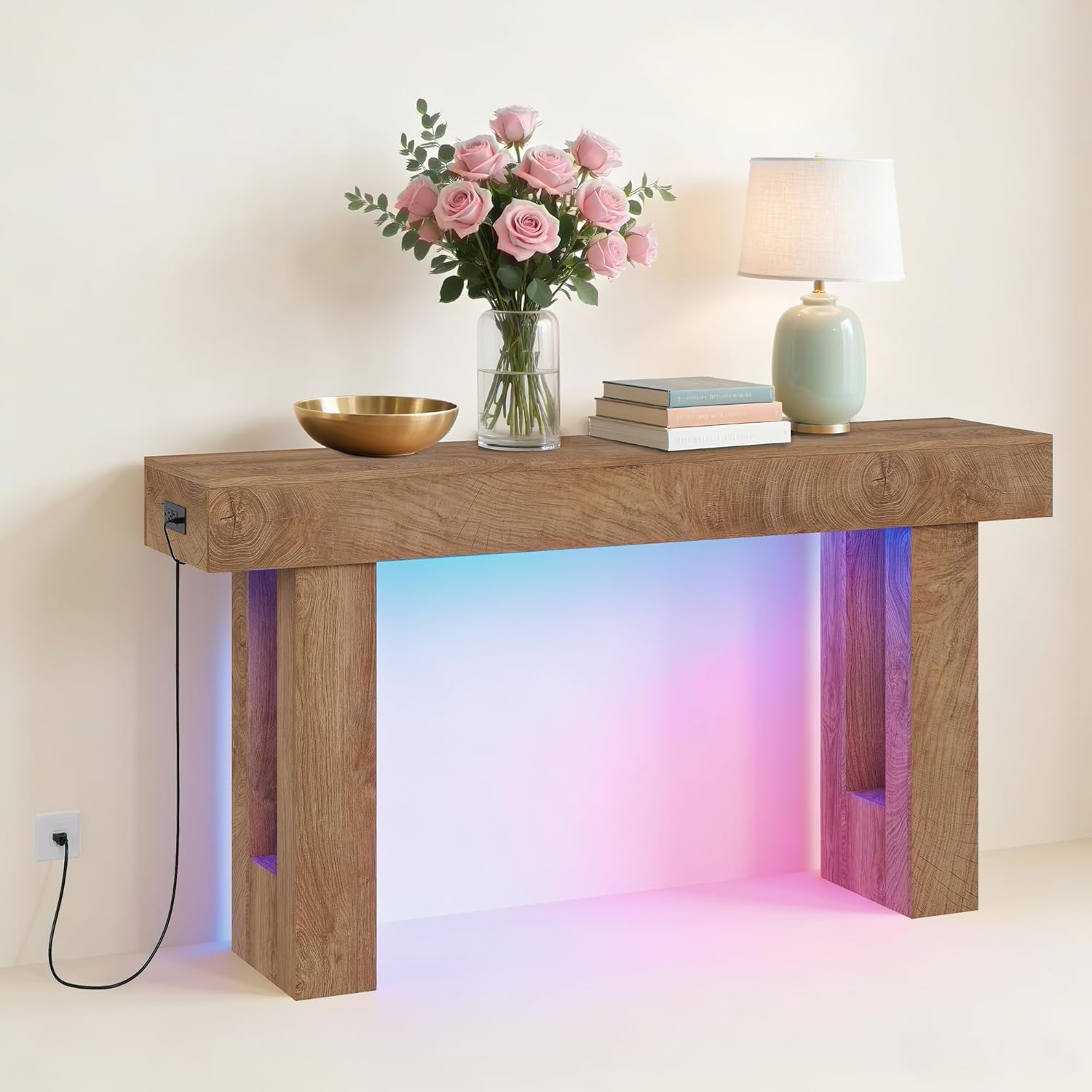 IdealHouse 63 in Entryway Console Table with LED Light Wood Entry Way ...
