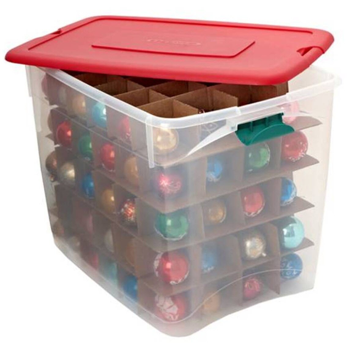 Homz Holiday Ornament Latching Storage Container - Red/Clear, 64