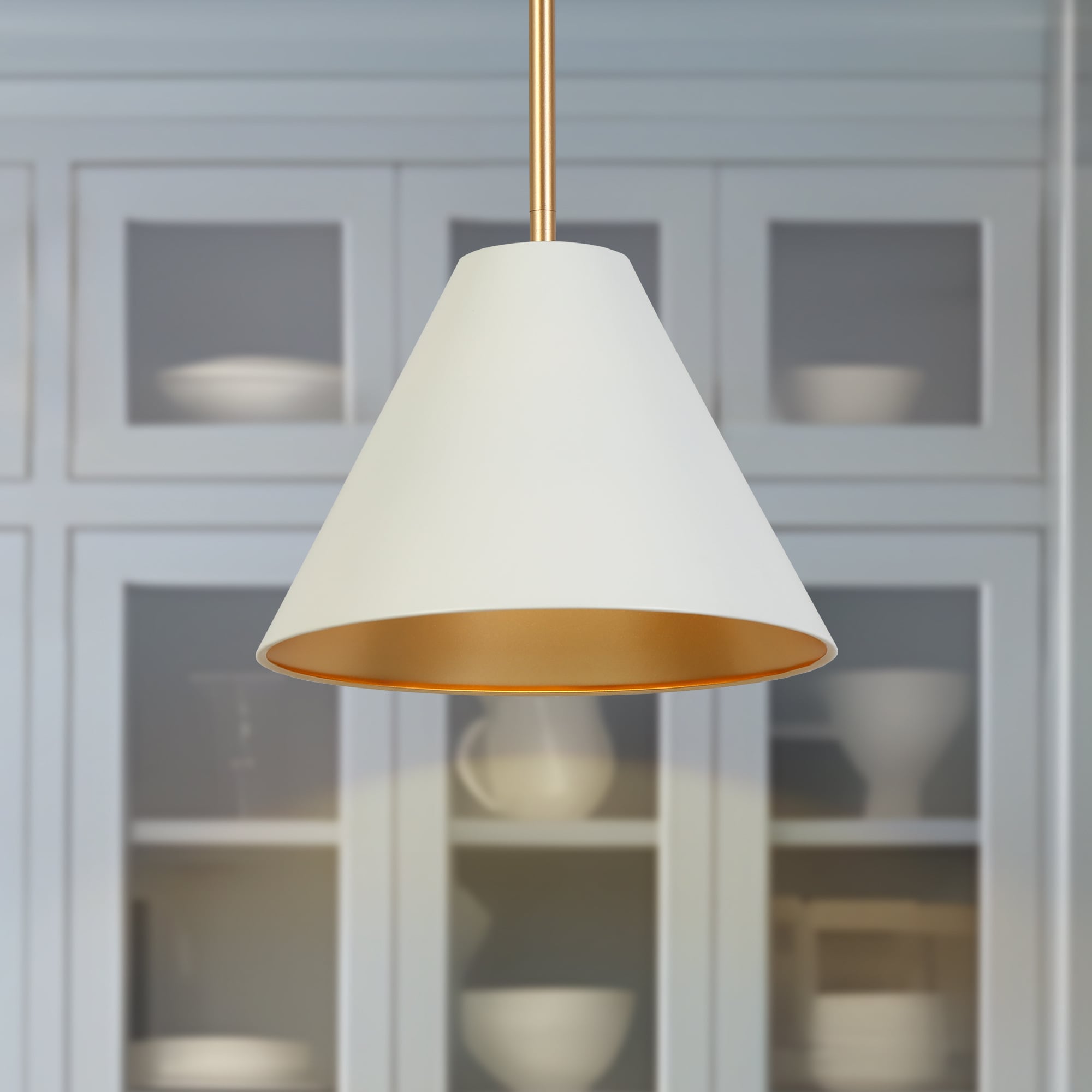 ZEVNI L3QIY2Q3W5379SV9 Noirlux 1 -Light Matte White/Gold Geometric Kitchen Island Light Modern/contemporary Cone Mini Hanging Pendant light