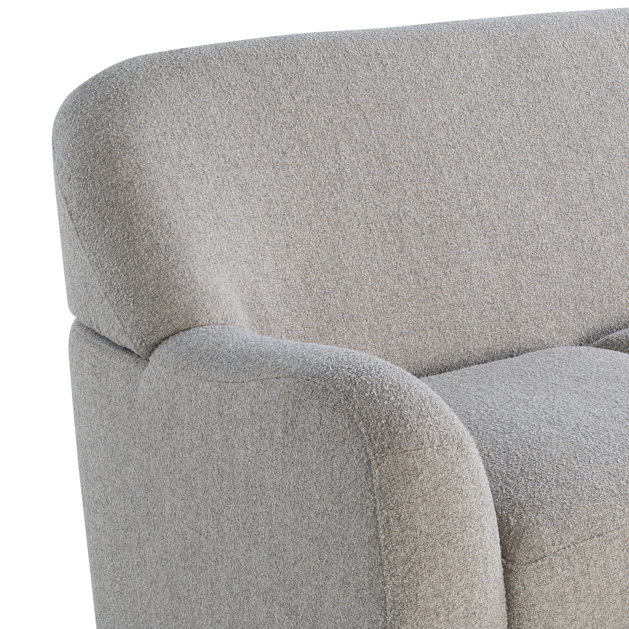 Pebble Gray Boucle Fabric Loveseat with Round Arms and Storage