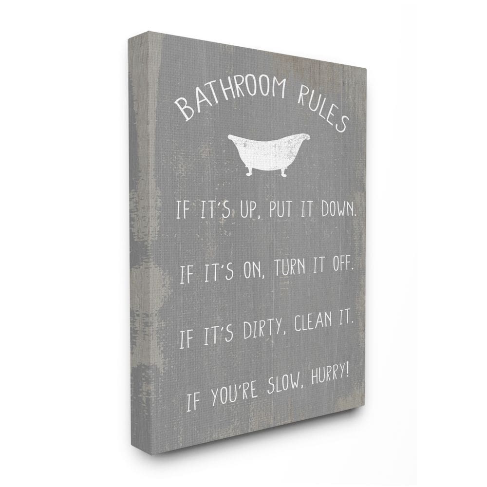 Stupell Industries AB-846-CN-16X20 Countryside Bathroom Rules Sign with Claw Bath Daphne Polselli Gallery Wrapped Canvas 20-in H x 16-in W Inspirational Canvas Print
