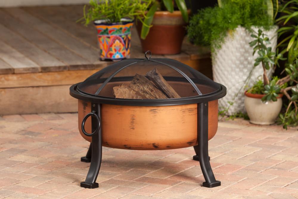 Copper Finish Round Wood Burning Fire Pit with Mesh Screen