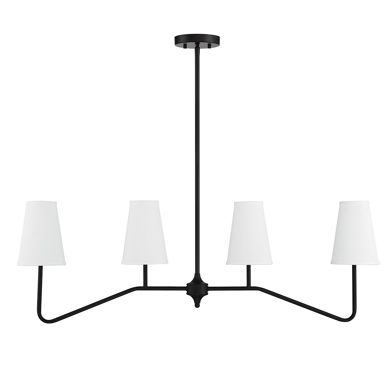 Matte Black 4-Light Linear Pendant Chandelier with White Shades