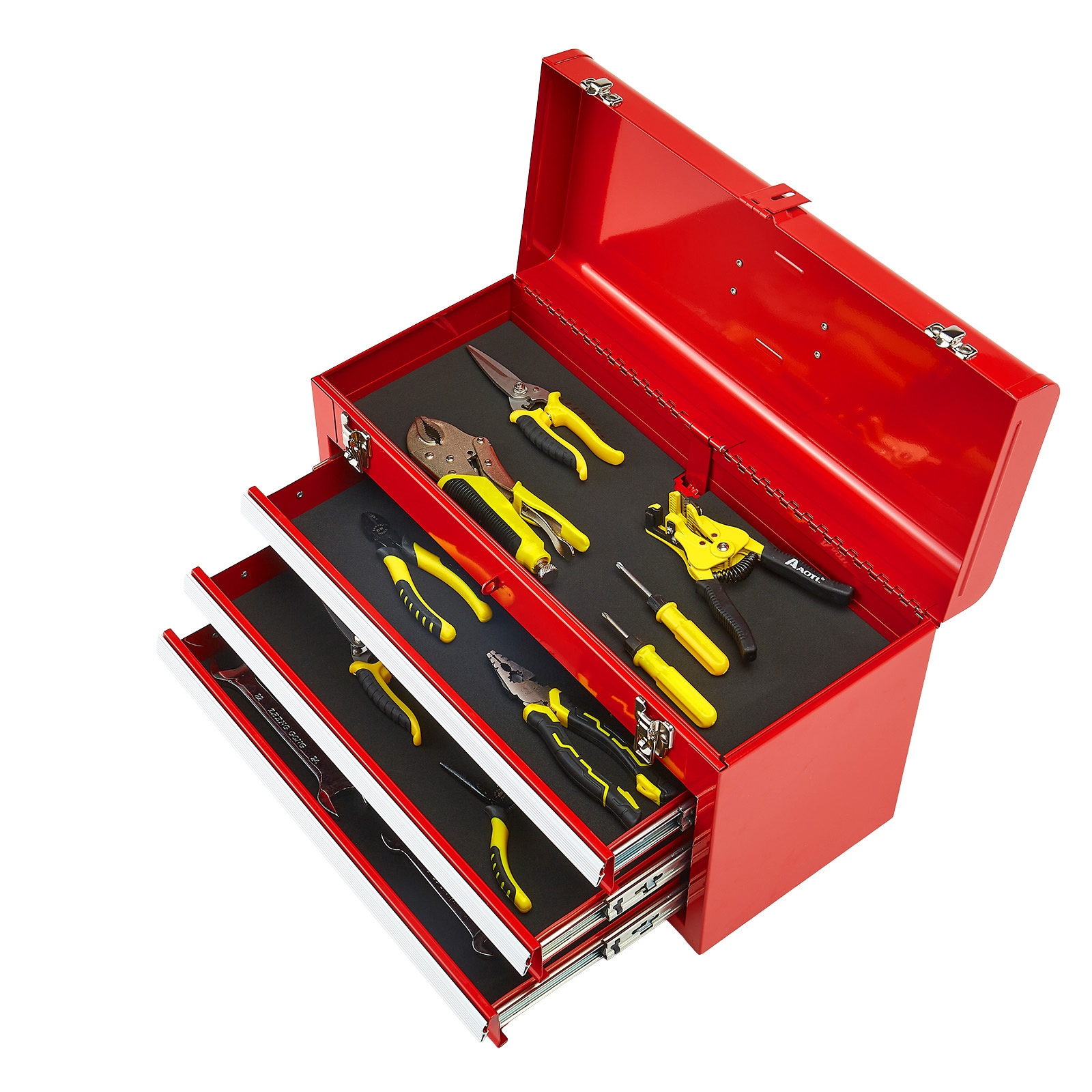 GIVIMO 20.5-in Red Metal Tool Box with 3 Drawers Contractor Steel Tool Chest Auto-Locking Ball Bearing Drawers Powder-Coated EVA Liners Mobile Organizer #LW108GIVSS1646