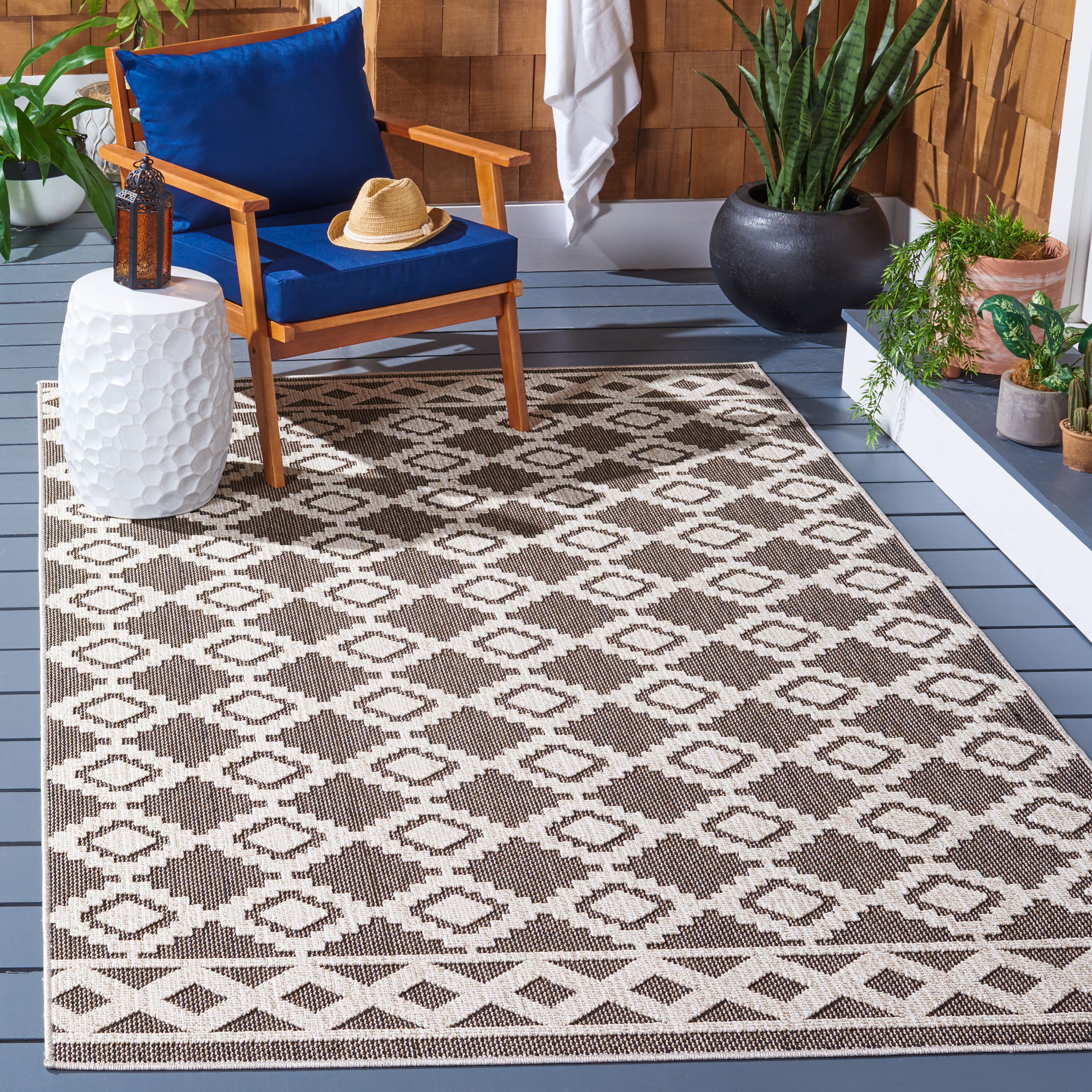 Safavieh Global 9 x 12 Beige/Dark Beige Indoor/Outdoor Geometric Area ...