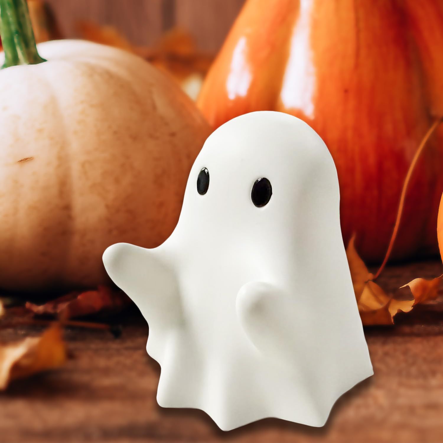 ROSMENA Glow-in-the-Dark Mini Ghost Figurine for Halloween Desk and Shelf Decor