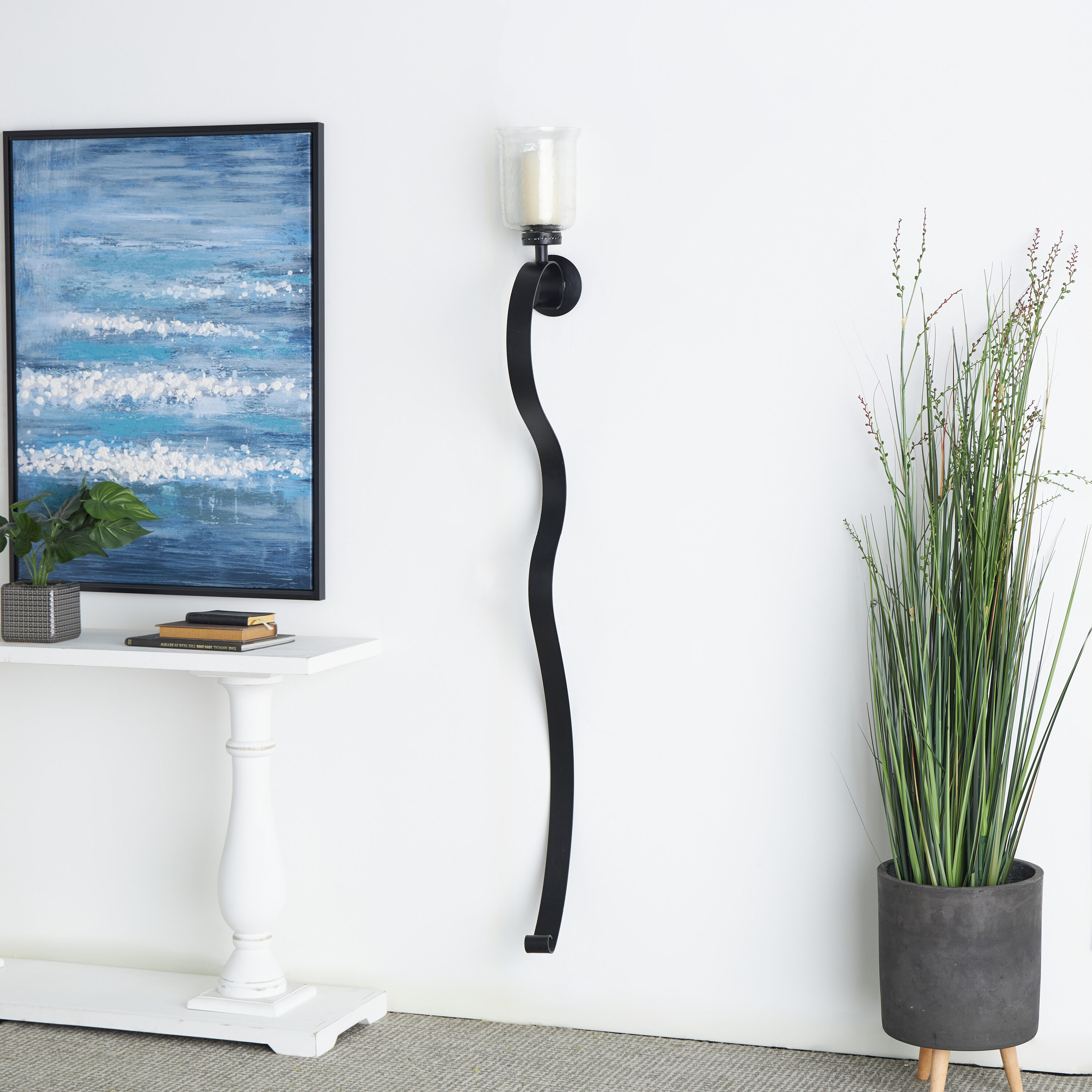Black Wrought Iron Abstract Hurricane Wall Sconce