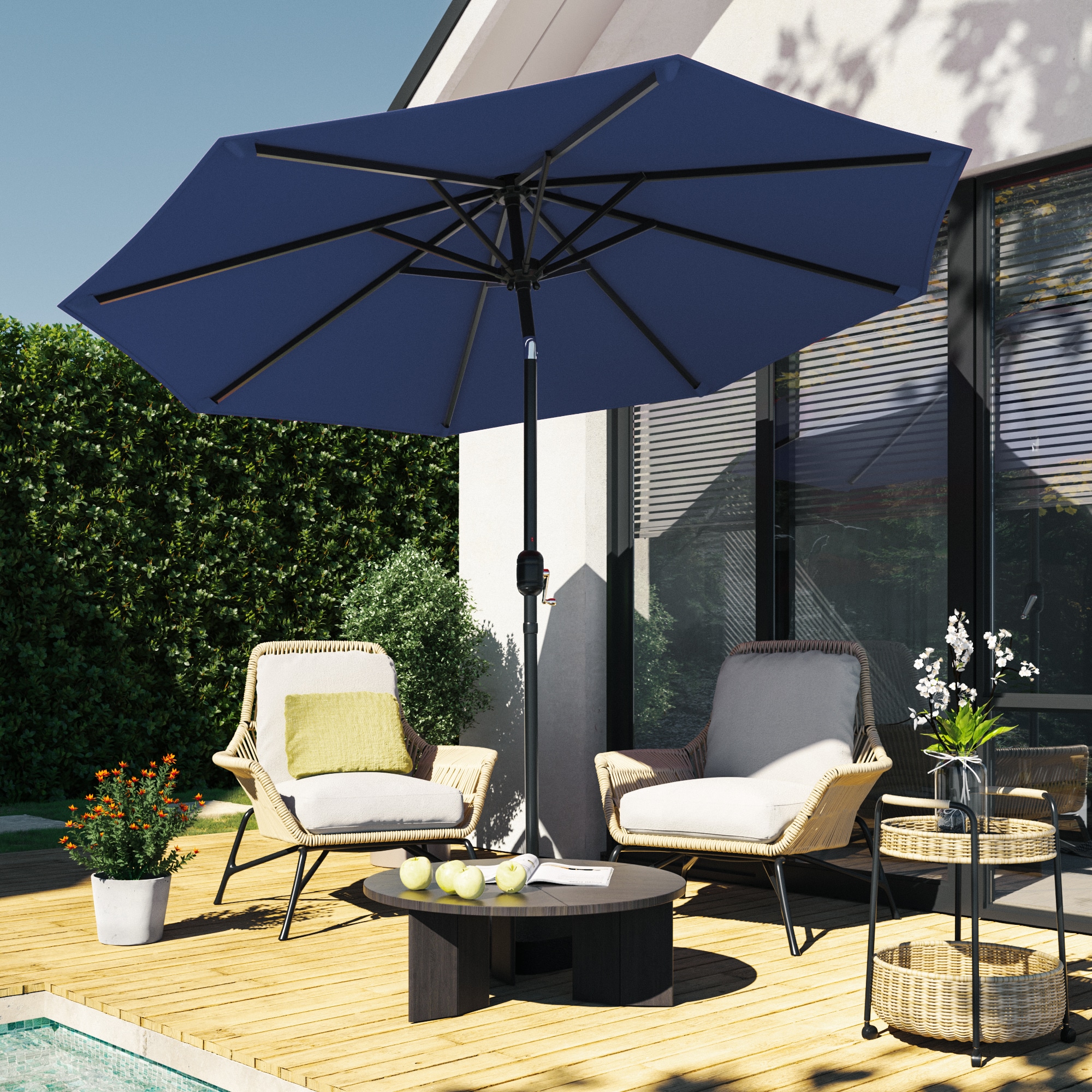 ACEGOSES LW-69NY 9-Feet Steel Blue Push-button Tilt Market Patio Umbrella