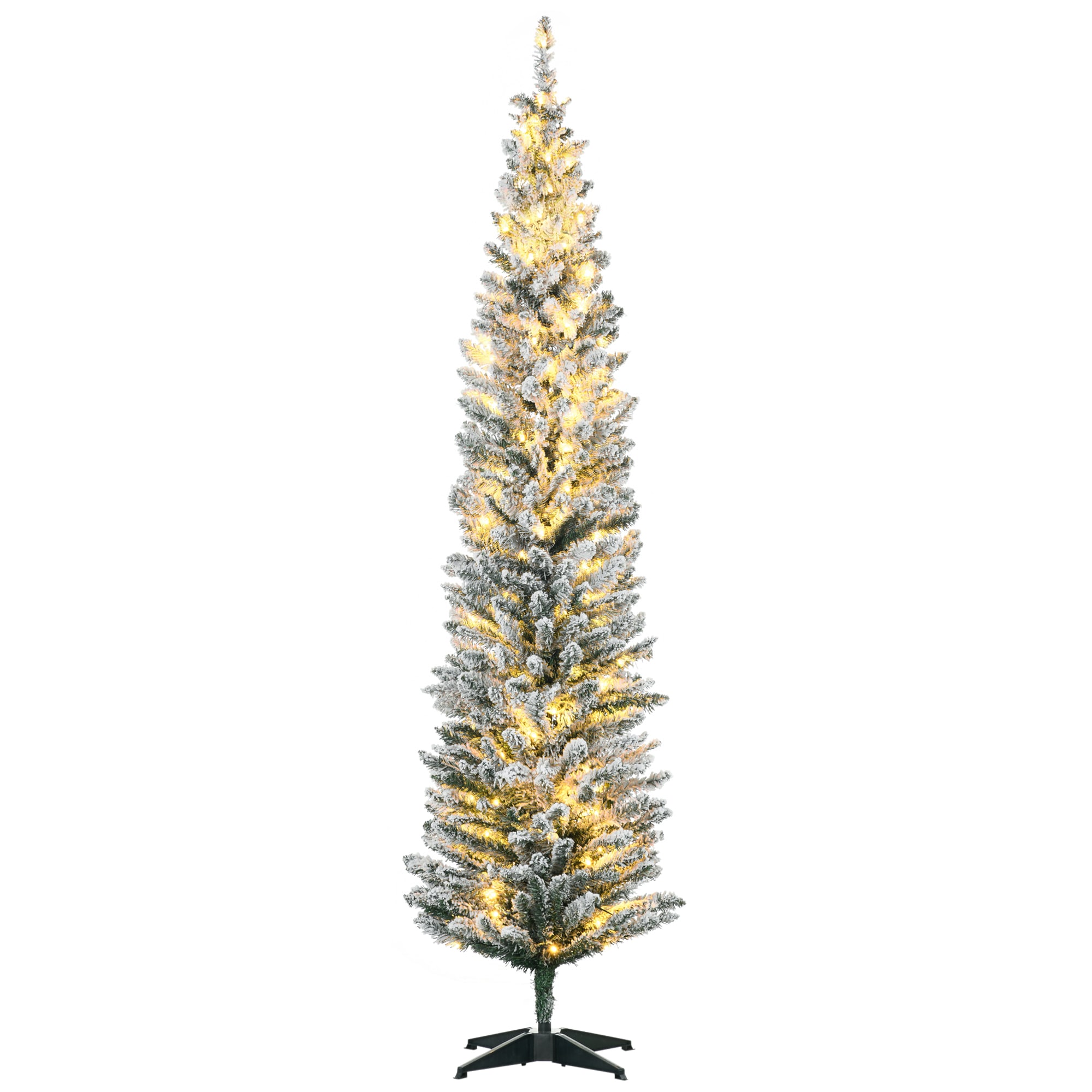 Tatayosi XH-249655 HOMCOM 7ft Tall Pre-Lit Slim Noble Fir Artificial Christmas Tree with 210 Warm White LED Lights and 499 Tips for Christmas