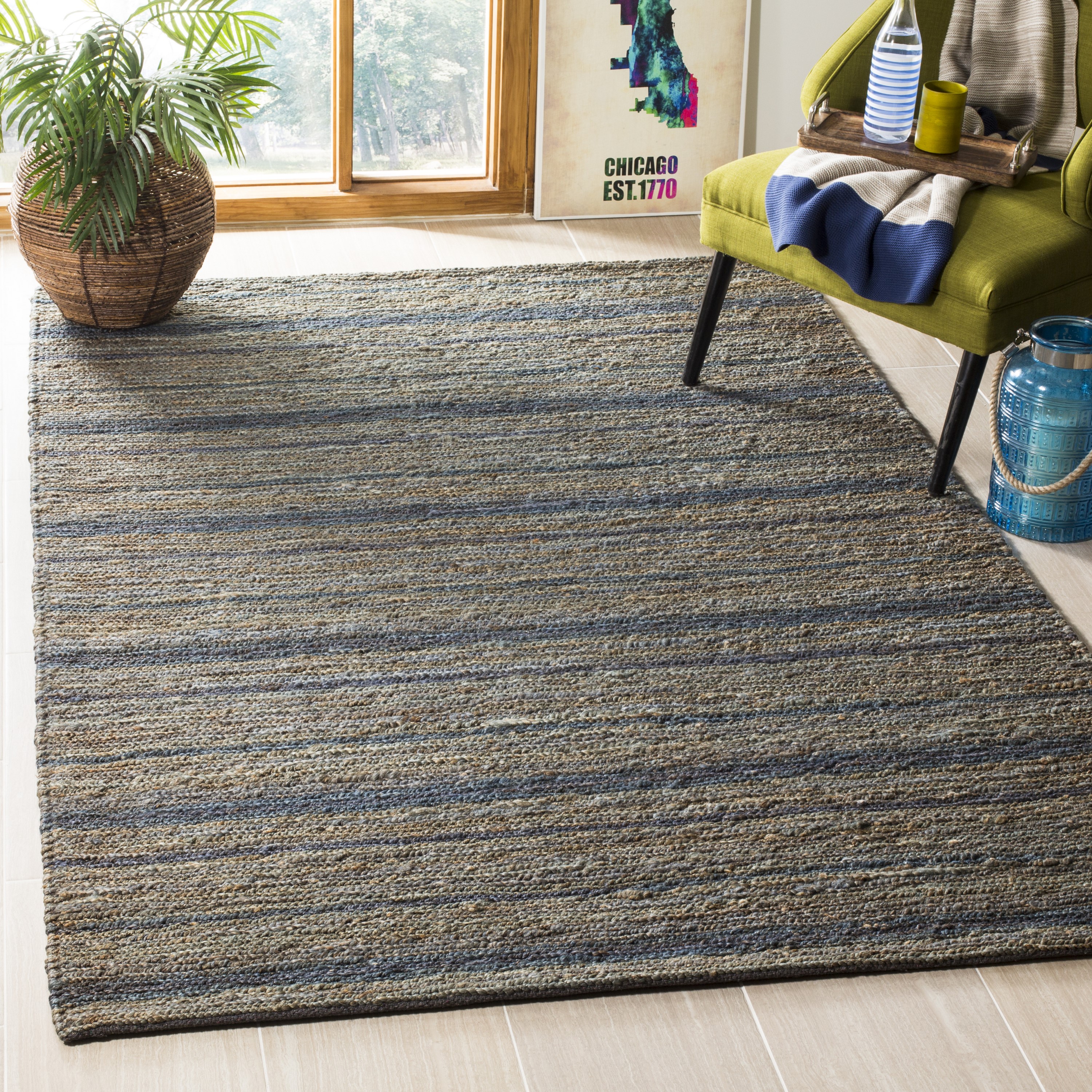 Eco-Friendly Handmade Organica Blue Jute 3' x 5' Area Rug