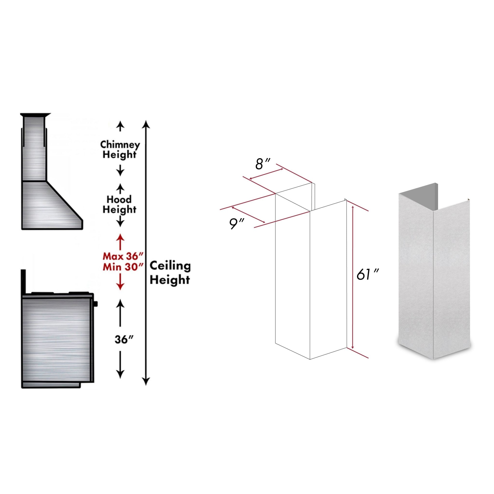 ZLINE KITCHEN & BATH Wall-mounted Range Hood Flue Extension (Durasnow ...