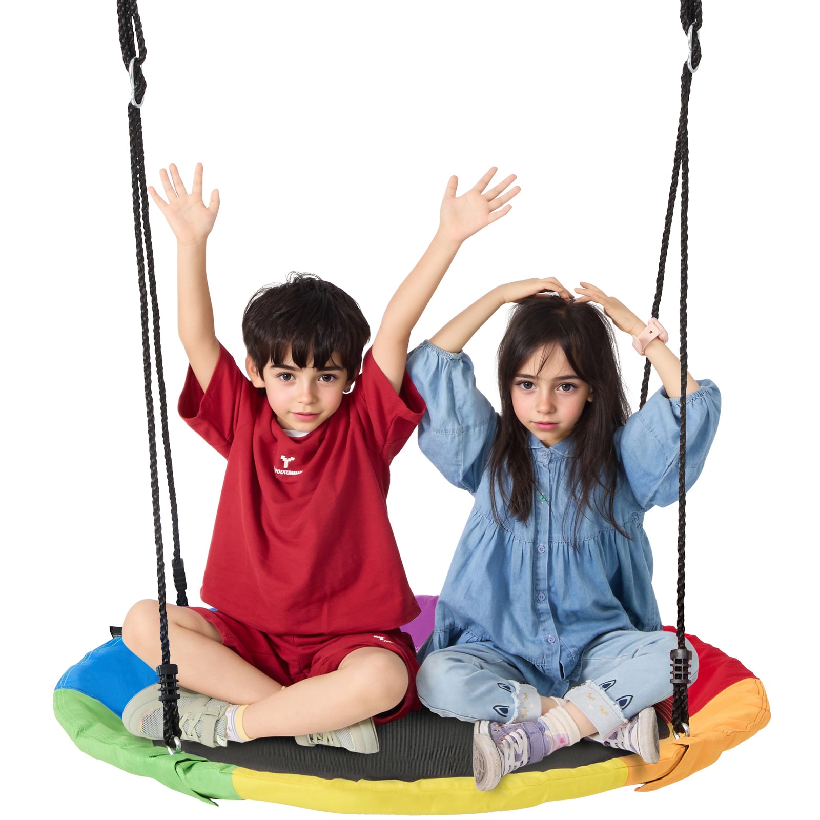 VEVOR SCCSFDQQCSFD04491V0 Tree Swing 40 Inch Saucer Swing 750lbs Weight Capacity 900D Oxford Fabric Swing Seat with 2 Tree Hanging Straps and Adjustable Multi-Strand Ropes Round Swing for Kids Outdoor Multicolor