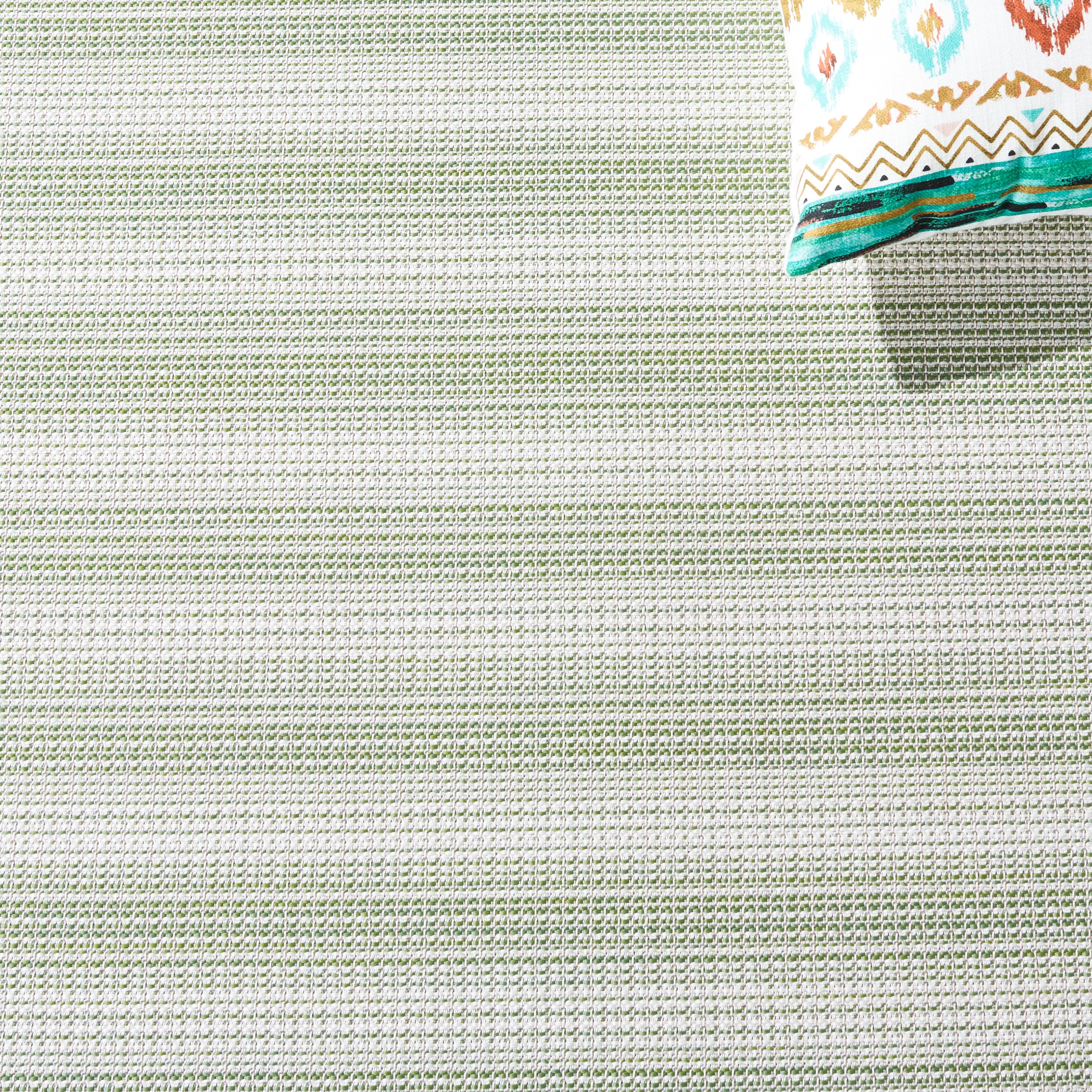 Olive Green and Ivory Striped Indoor/Outdoor Area Rug
