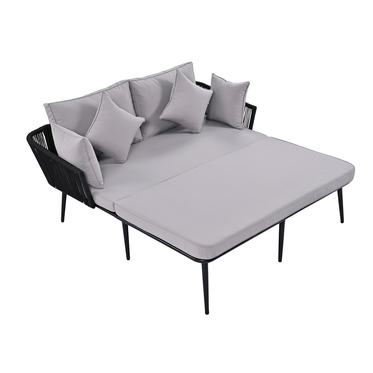 SINOFURN SYA010477GY Woven Outdoor Daybed with Gray Cushions and Plastic Frame