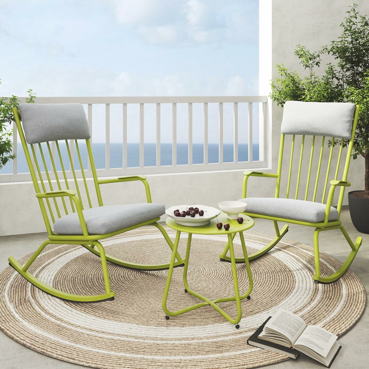 Mondawe MO5450800001001 Patio Conversation Sets 3 -Piece Patio Conversation Set with Gray Polyester Cushions