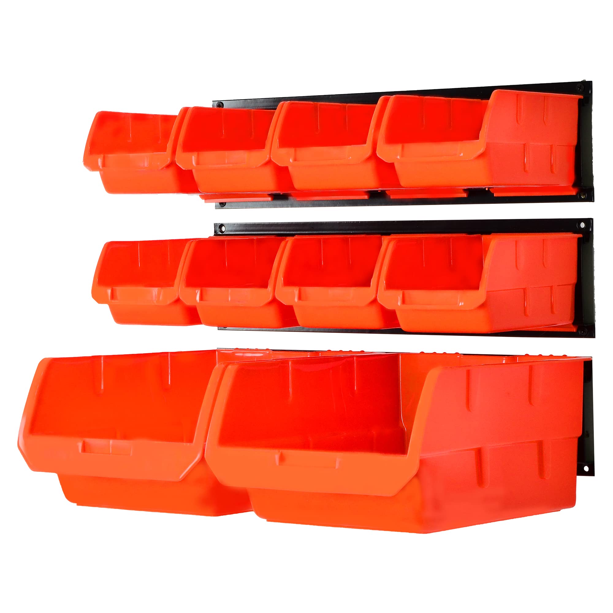 Justincity  Wall Mounted Storage Bins 10 Bins and 3 Rails Tool Organizer Hardware Storage Orange durable home and garden accessory designed for