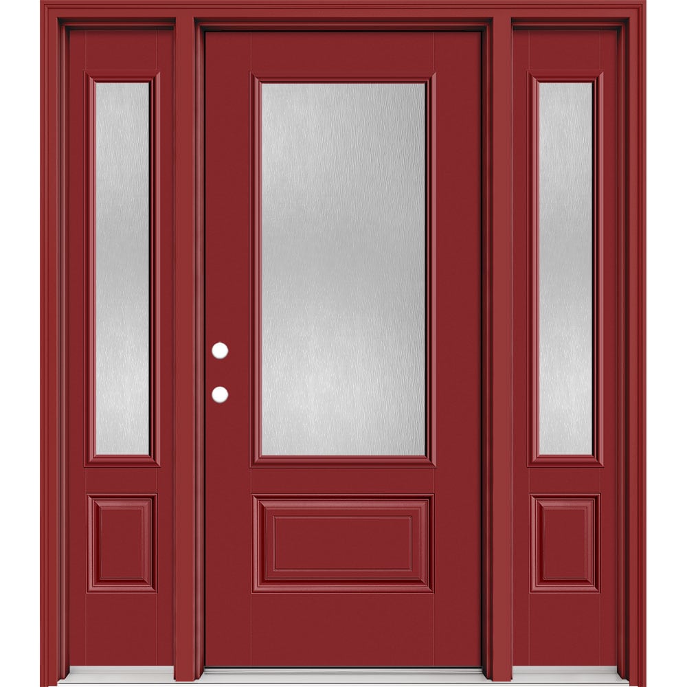 Masonite Performance Door System 64 In X 80 In Fiberglass 3 4 Lite Right Hand Inswing Roma Red