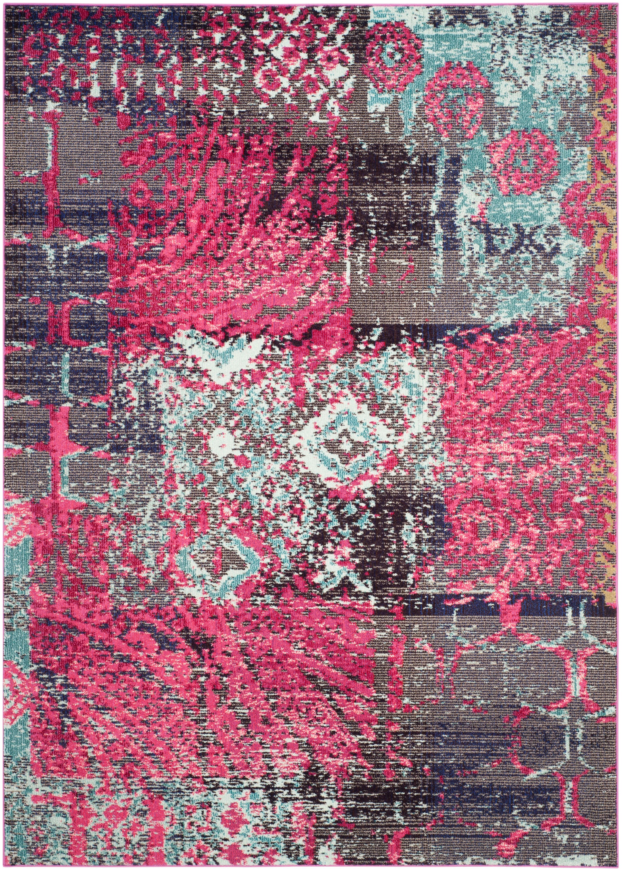 Safavieh MNC210D-6 Monaco Patchwork 7 x 9 (ft) Loomed Polypropylene Pink/Multi Rectangular Indoor Distressed/Overdyed Area rug