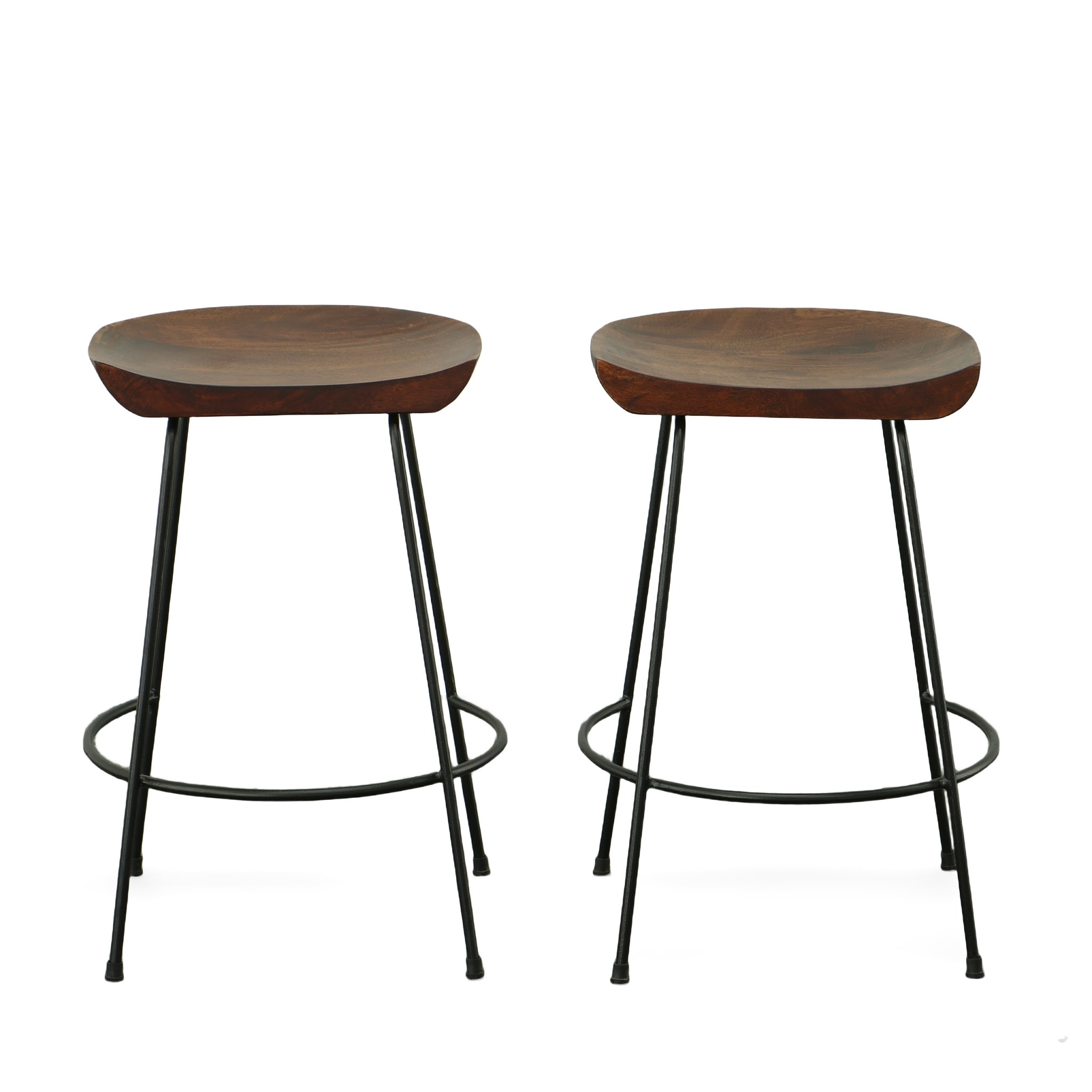Chestnut Black 24.5" Industrial Wood Metal Saddle Counter Stool