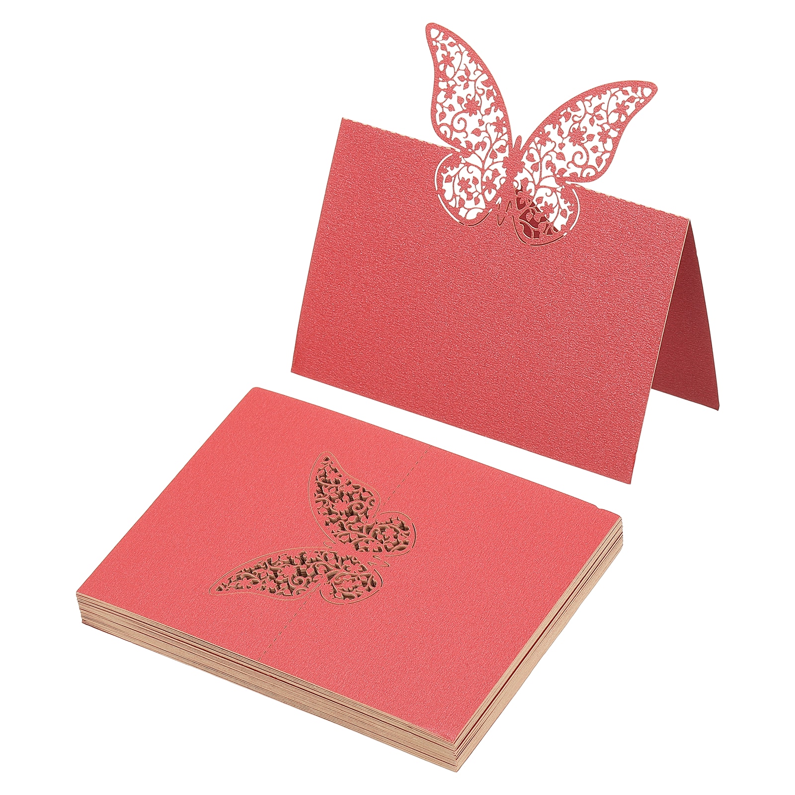 PATIKIL 50pcs Wedding Place Cards Name Cards Glitter Paper Butterfly Place Card Folded Seating Tags for Table Setting Food Buffet Wedding Reception Dinner Party Pearl Red #S26042100UX1491