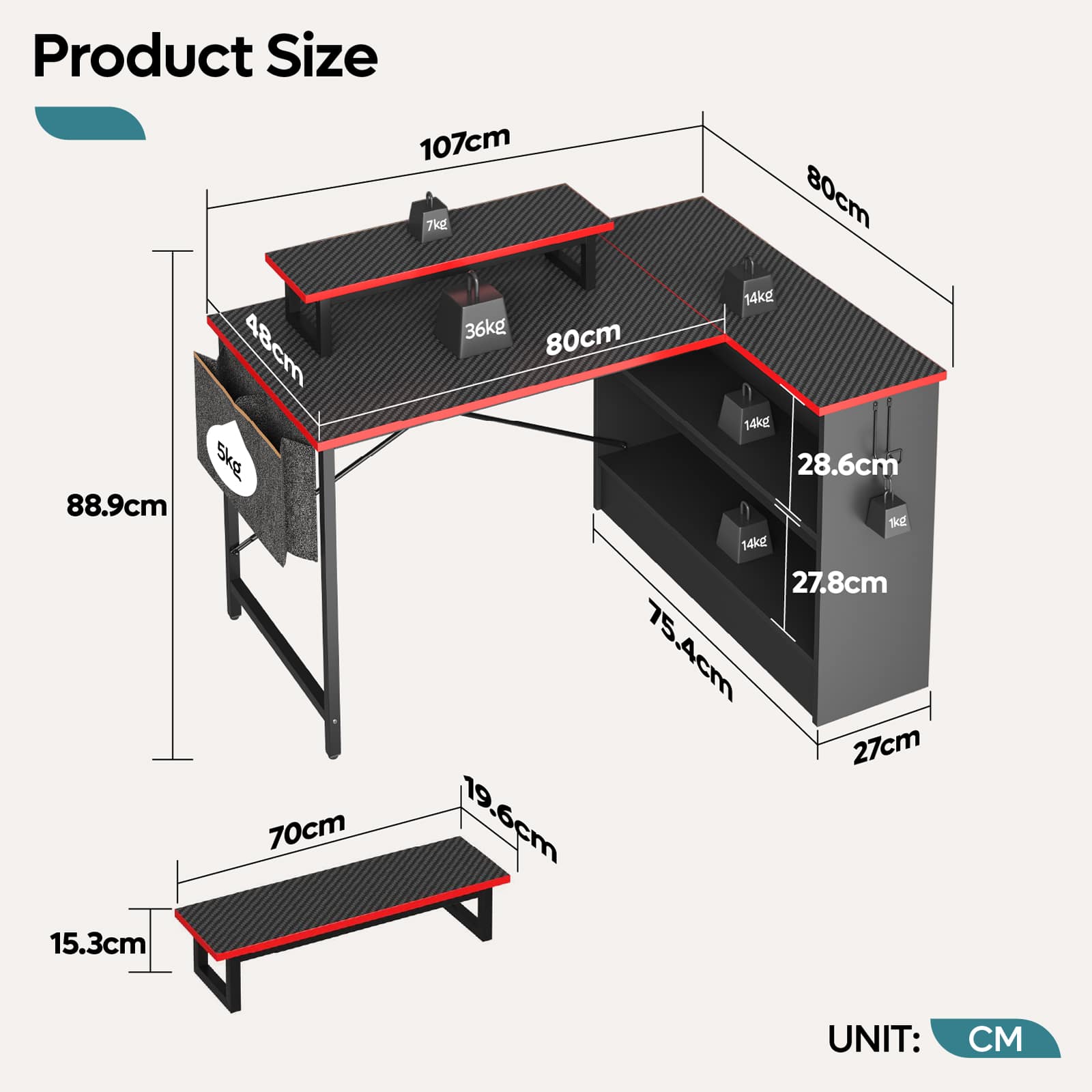 Bestier LOW-H101710P-BDCF desks - View #3
