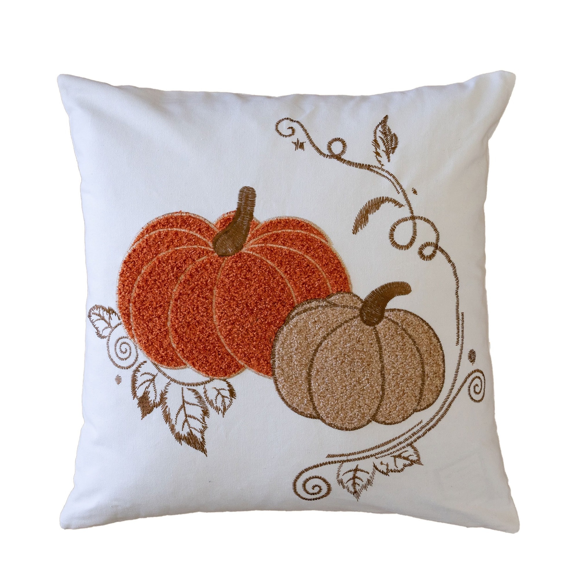 HyperDrop Cart Autumn Harvest Cotton Throw Pillow Premium Pumpkin Embroidered Accent for Fall Sofa Couch