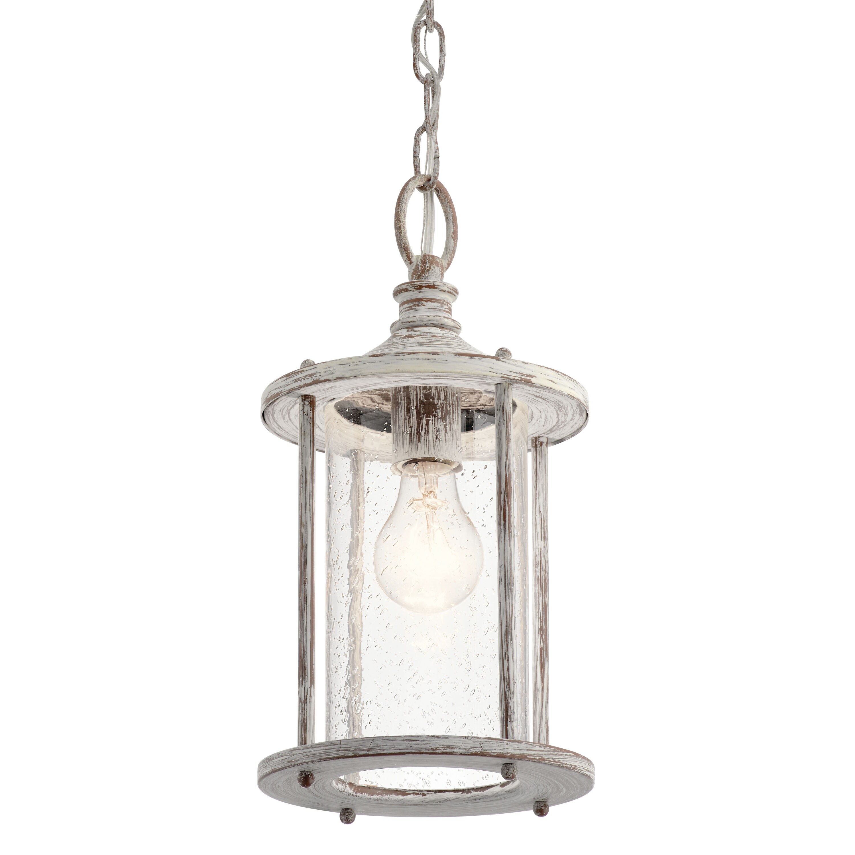 Kichler Hawser Distressed Antique White Coastal Seeded Glass Cylinder Pendant Light