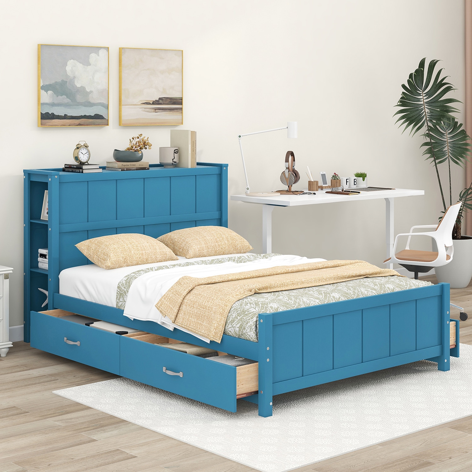 Blue twin store bed with storage