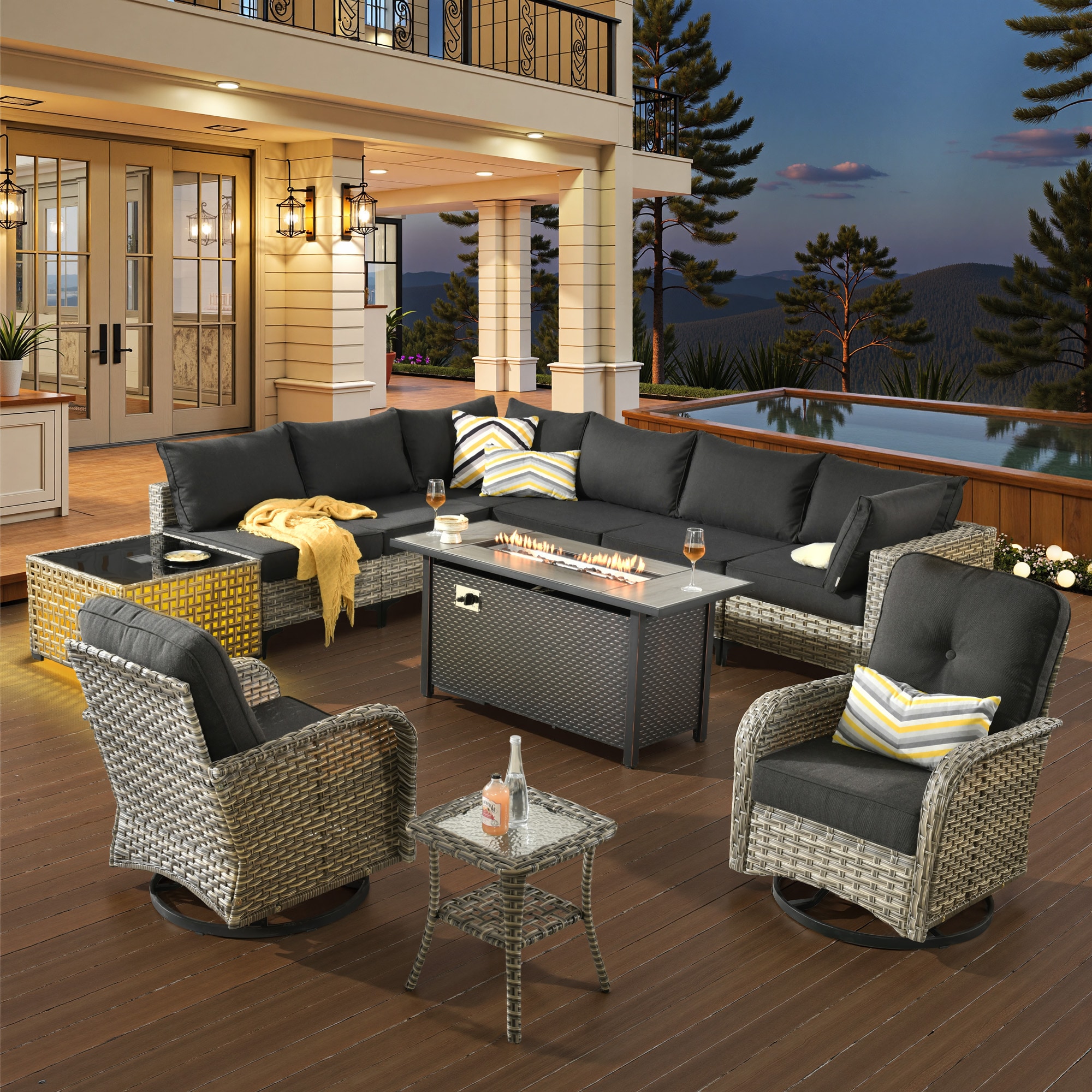 ALTRIGUS 6LCFP8503VYZSKT111 ALSKTVN Wicker Outdoor Sectional with Black Cushions and Wicker Frame