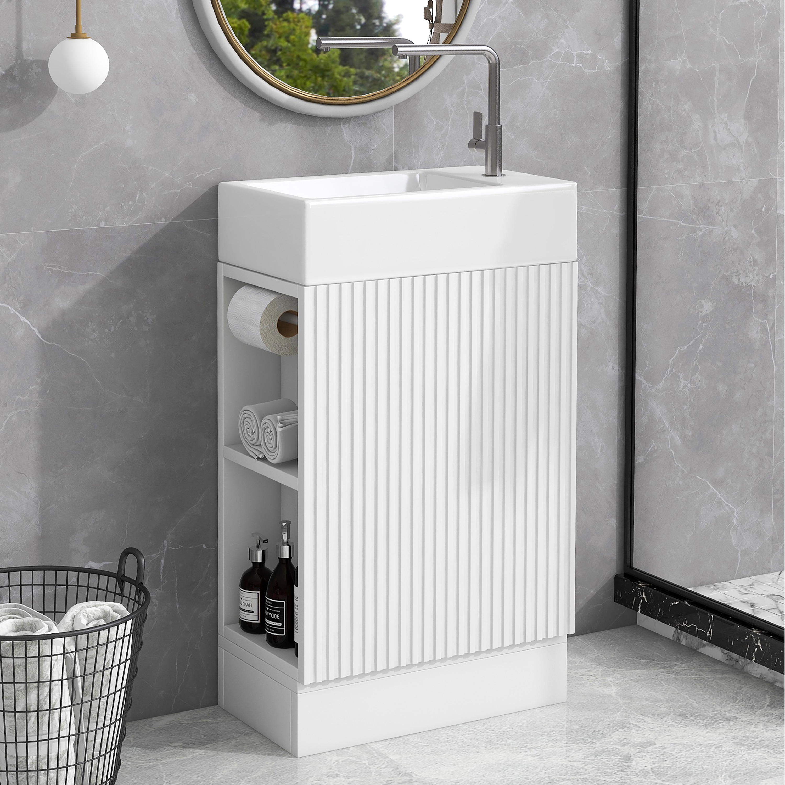 CASAINC - 18.6-in White Single Sink Bathroom Vanity with White Ceramic Top