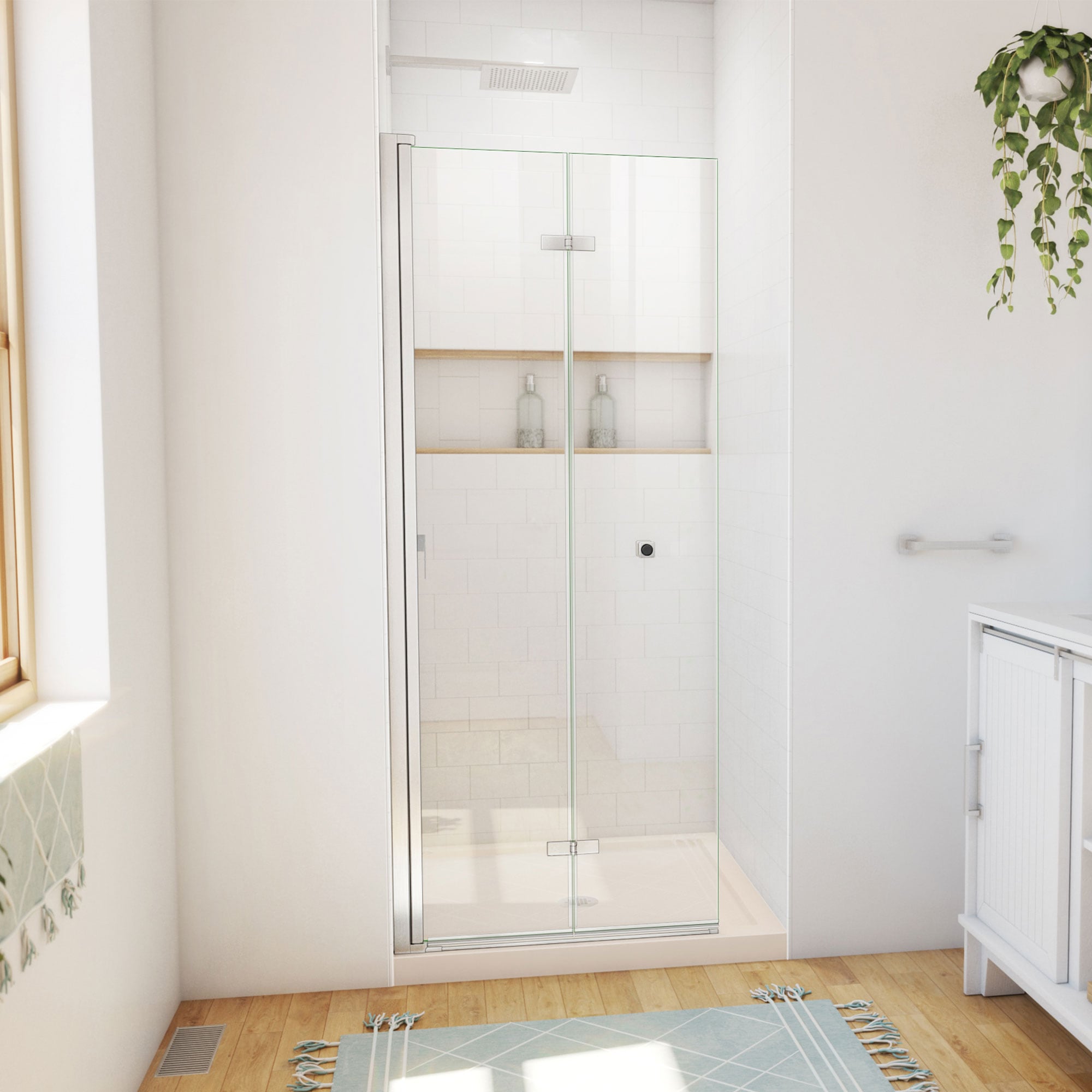 DreamLine DL-6528QC-22-04 Aqua-Q Fold 2 -Piece 36-in W x 36-in L x 75-in H Square Alcove shower kit ( Center Drain) Base and Door Included Brushed nickel Hardware Included
