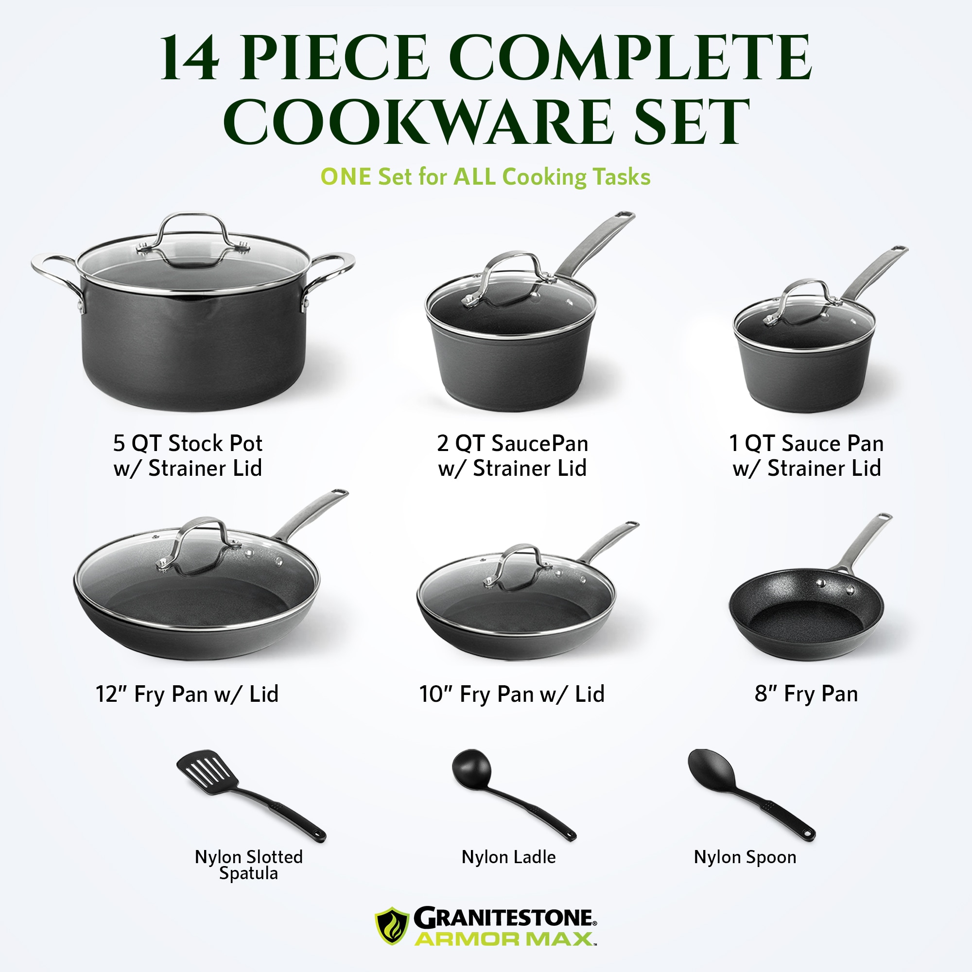GraniteStone Diamond 14-Piece Armor Max 8-in Aluminum Cookware Set with Lid  in the Cooking Pans & Skillets department at