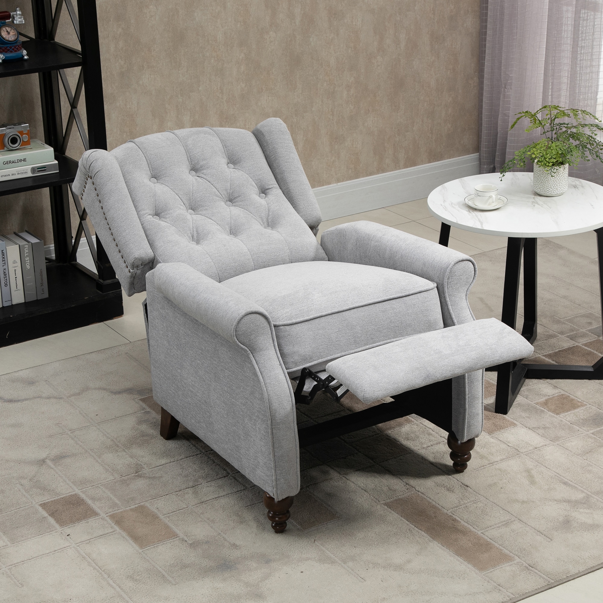 Gray Velvet Upholstered Recliner with Button Tufting