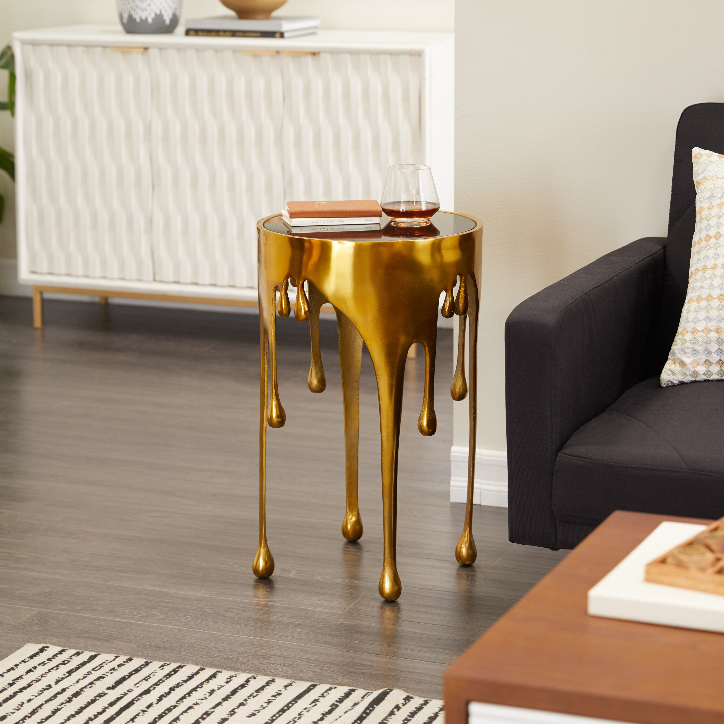 Grayson Lane 77439 16-in W x 25-in H Gold Drip with Melting Designed Legs Metal Round Modern End Table
