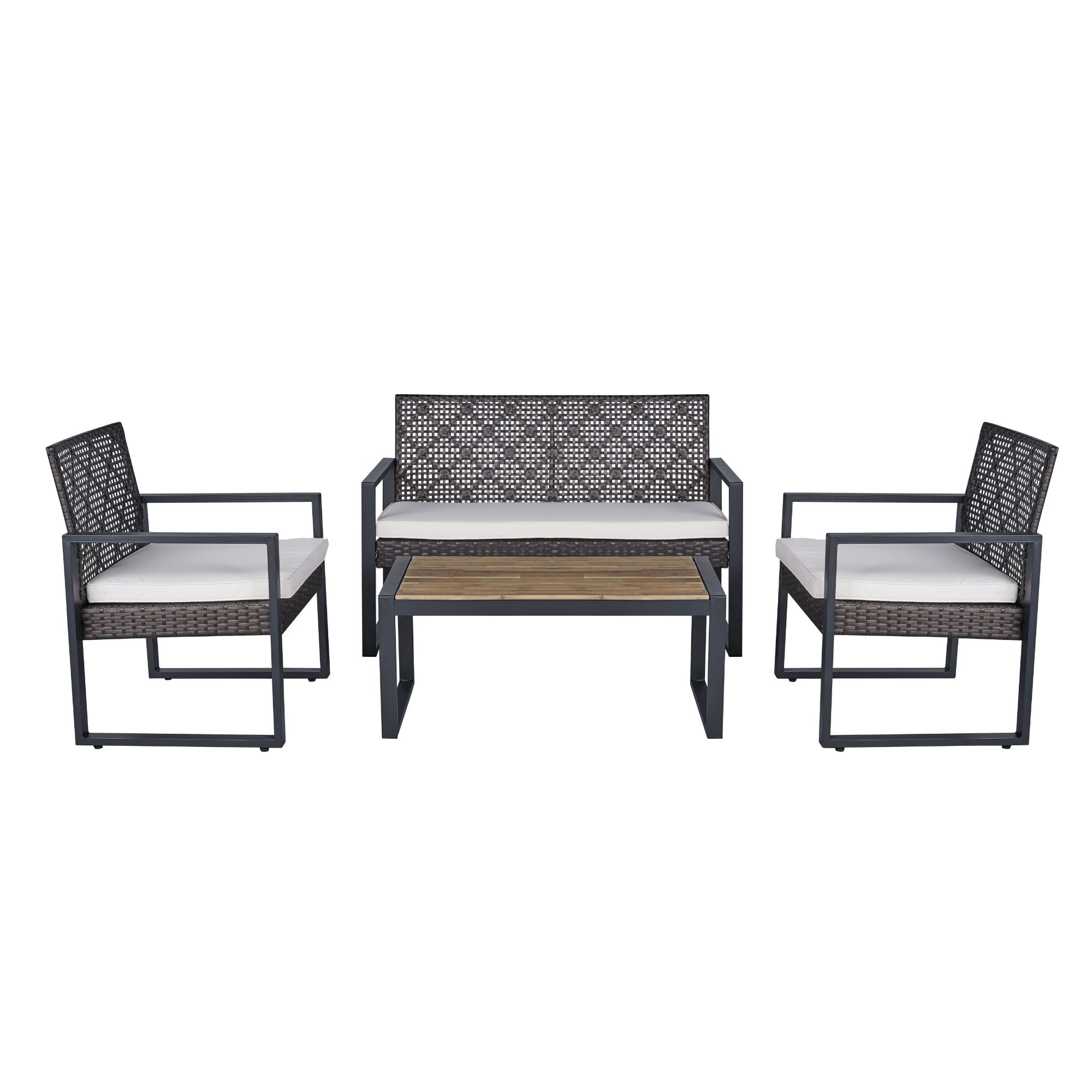 AHIOU HOME ZAAHG-1P149819SF Scarlett 4 -Piece Wicker Patio Conversation Set with Tan Cushions