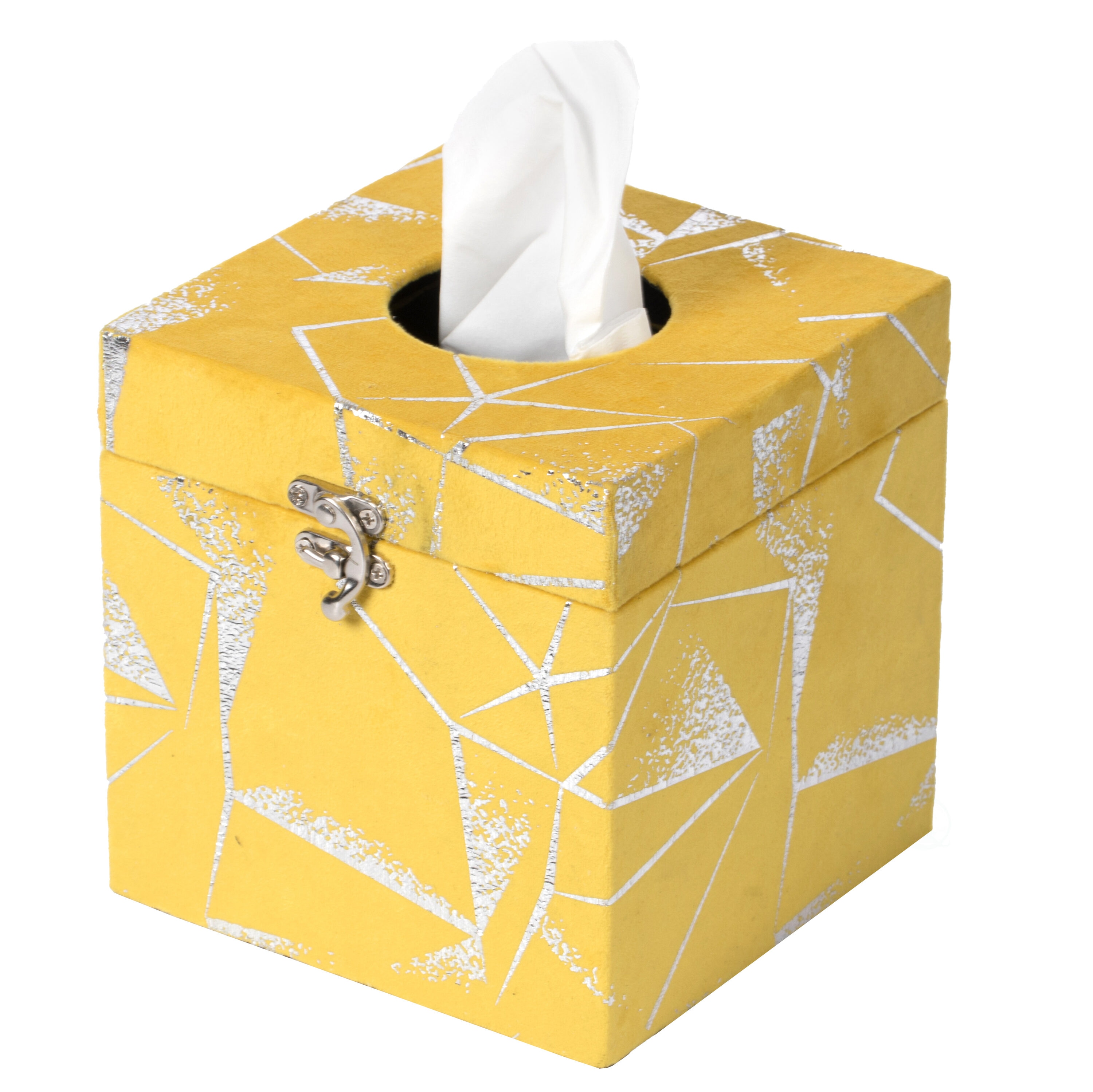 Vintiquewise QI003978-SQ-YL Yellow Wood Facial tissue holder