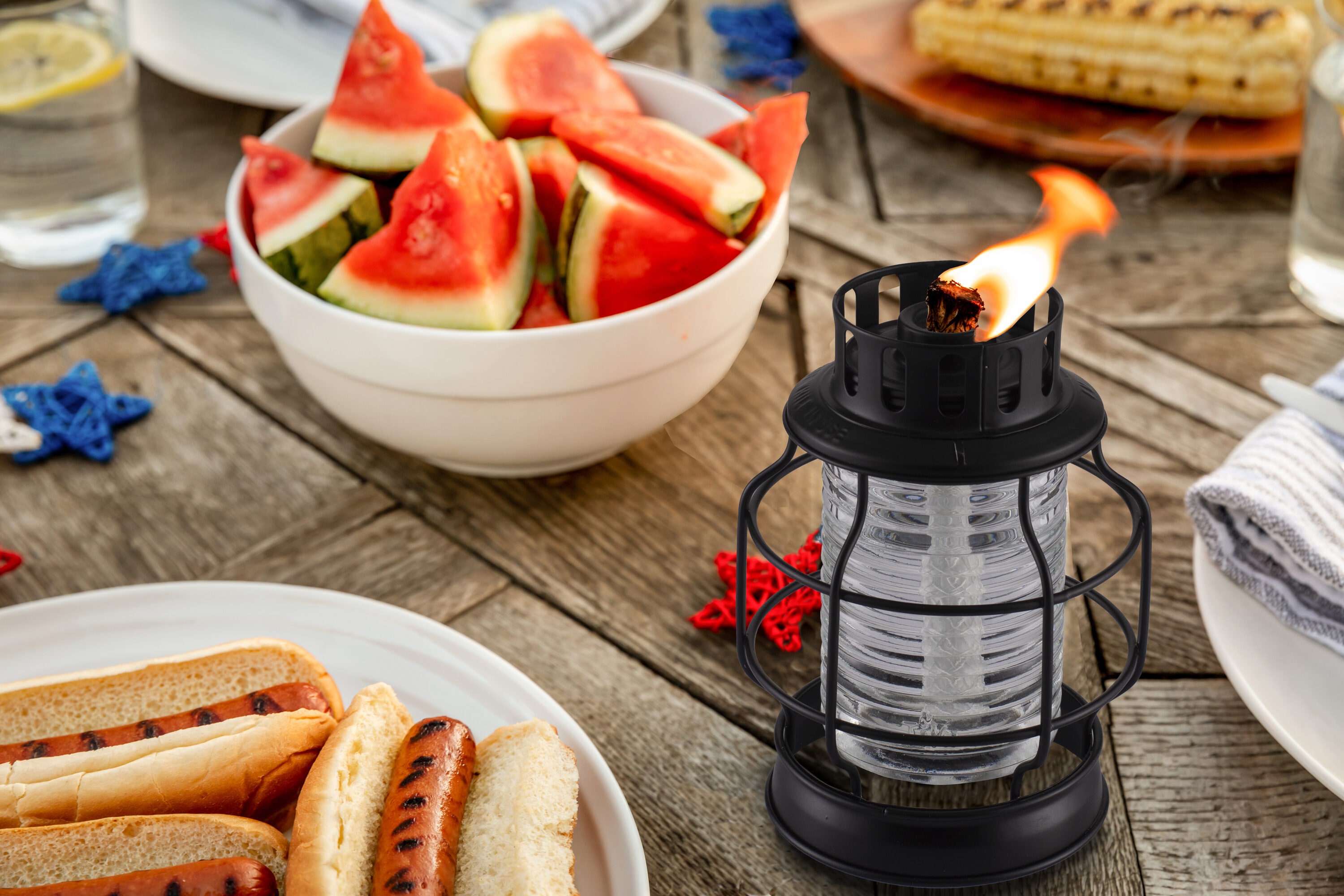 Black Metal Table Torch Lantern with Glass Insert