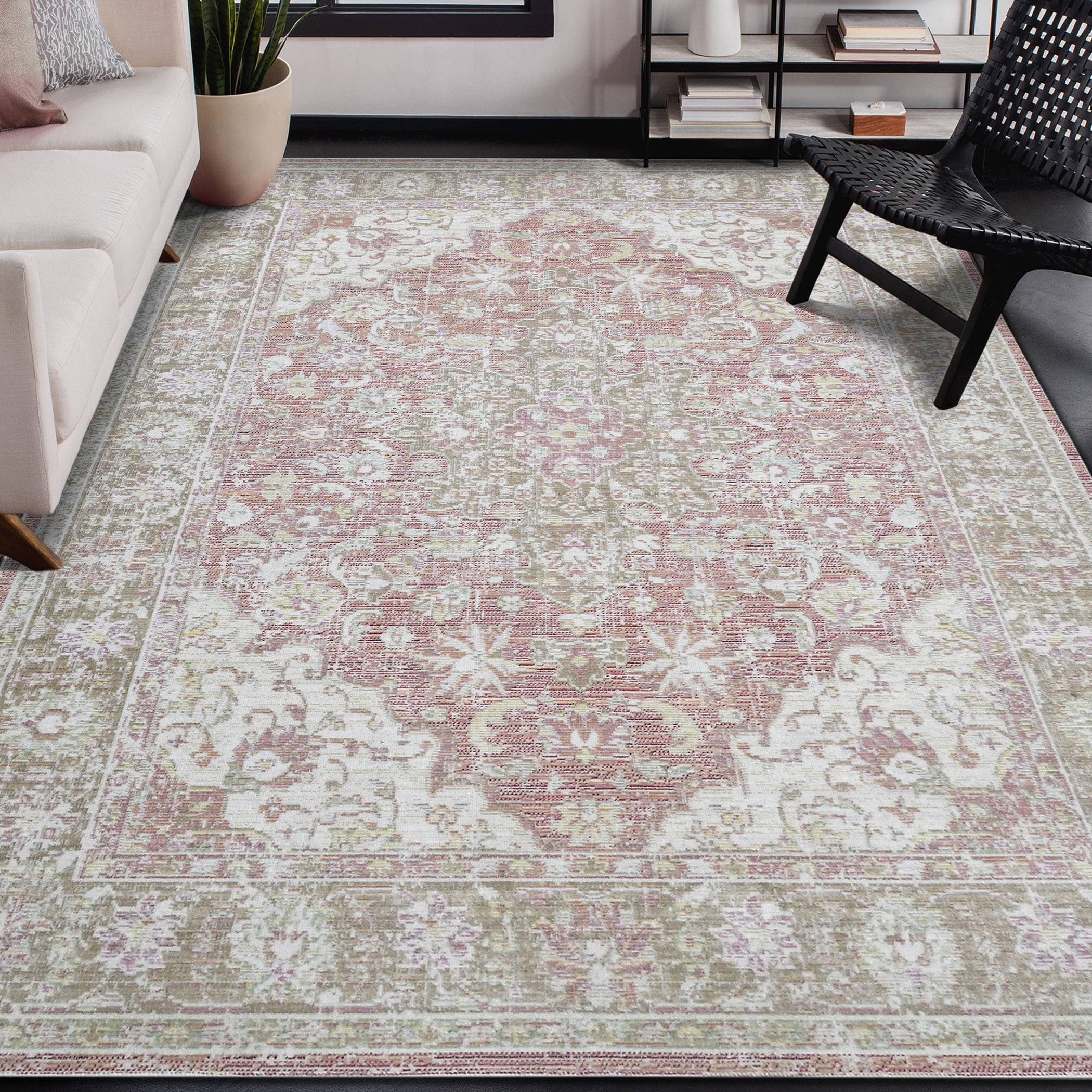 Amer Rugs CEN23311511 4 x 6 (ft) Polyester Pink Rectangular Indoor Medallion Vintage Area rug