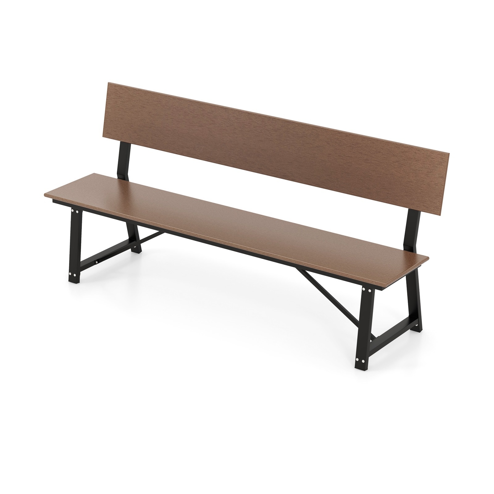 Slickblue 72 Inch W x 34 Inch H- Brown Black- HDPE Metal Outdoor Bench with Back for Patio Porch Garden Seats 4 People