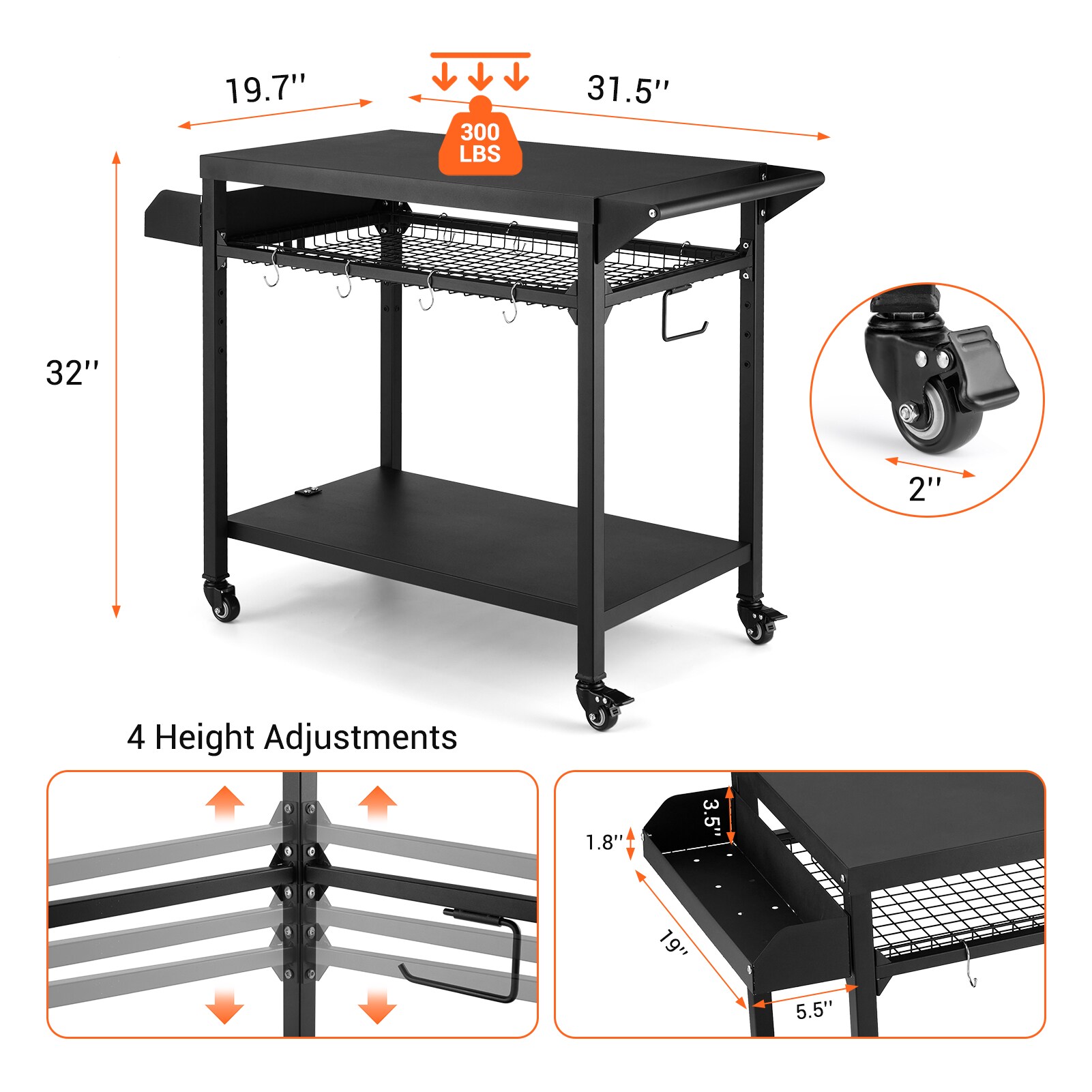 GarveeLife C3H-WF3K4YSUQLA Grill-Carts-Grill-Stands - View #5