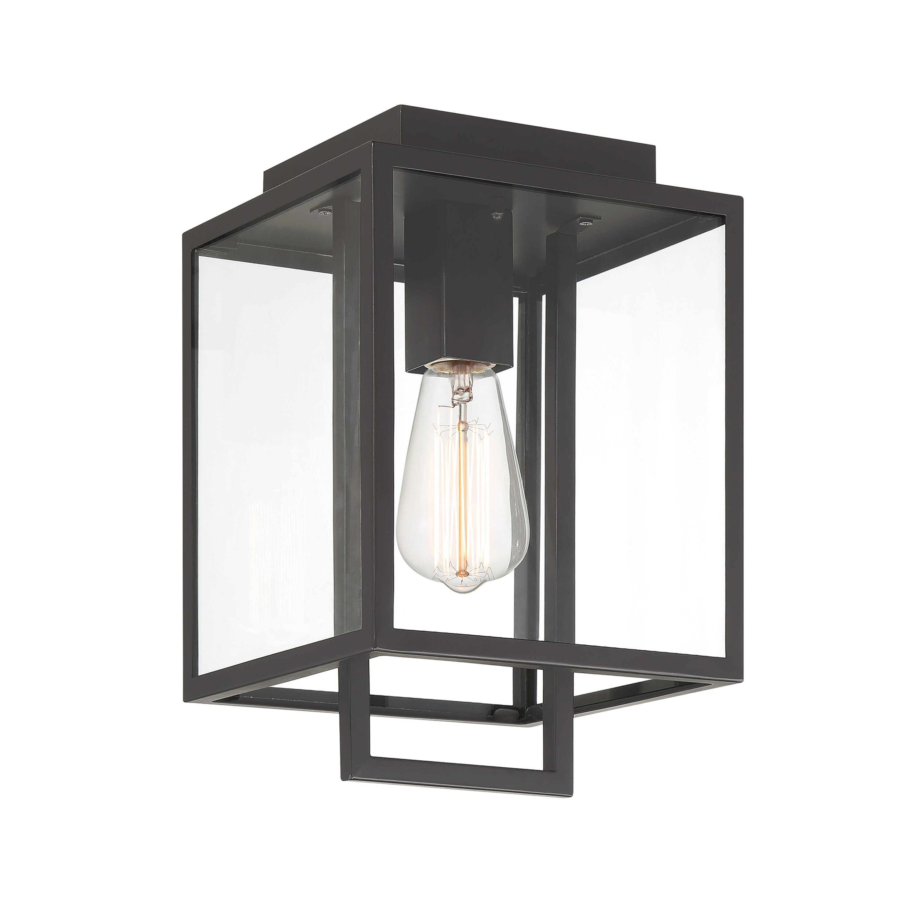 Preston Matte Black Modern Outdoor Wall Lantern with Clear Glass