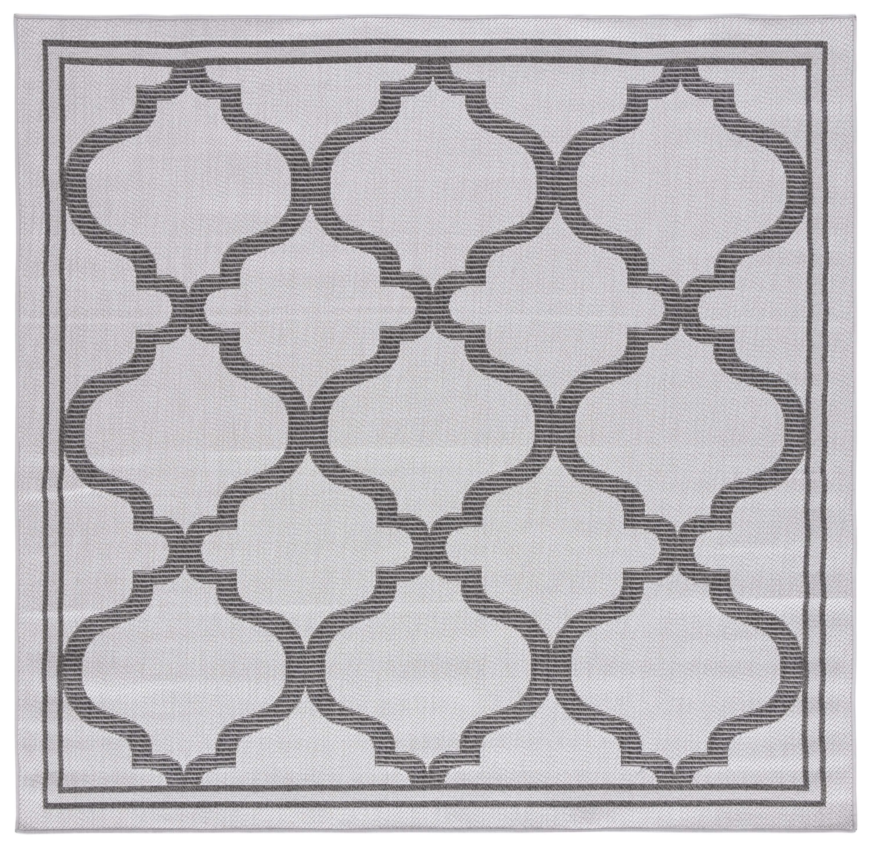 Elegant Gray Geometric 78" Square Synthetic Area Rug