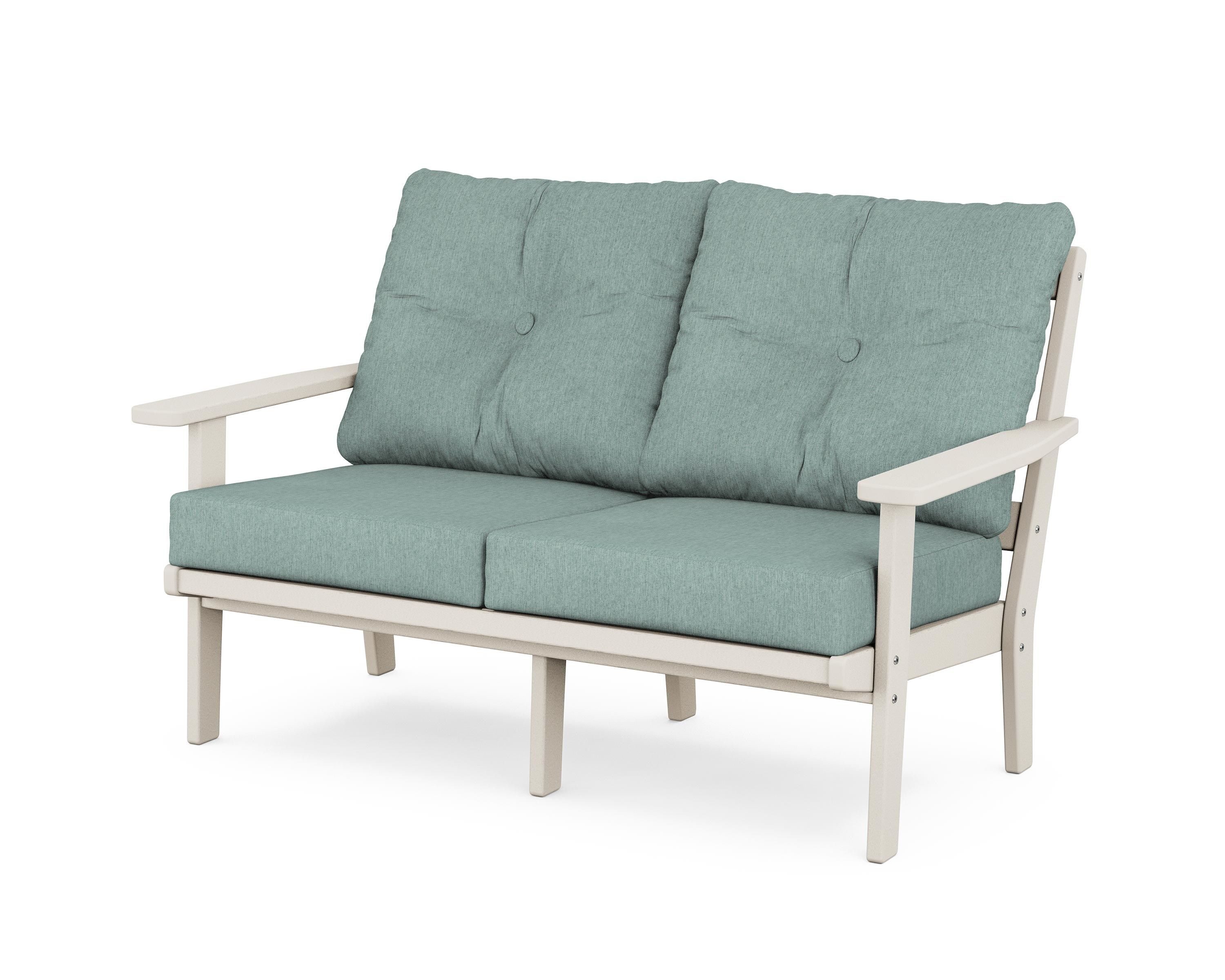 POLYWOOD 4462-SA161130 Prairie Outdoor Loveseat with Green Cushions and Plastic Frame