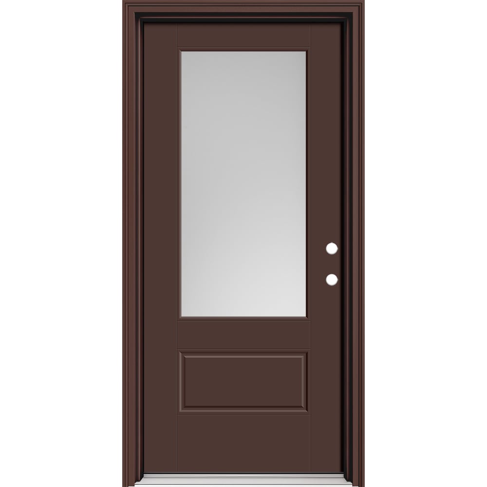 Masonite 630333 Performance Door System 36-in x 80-in x 4-9/16-in Fiberglass 3/4 lite Left-hand inswing Chocolate Painted Prehung Front Door with Brickmould Insulating core